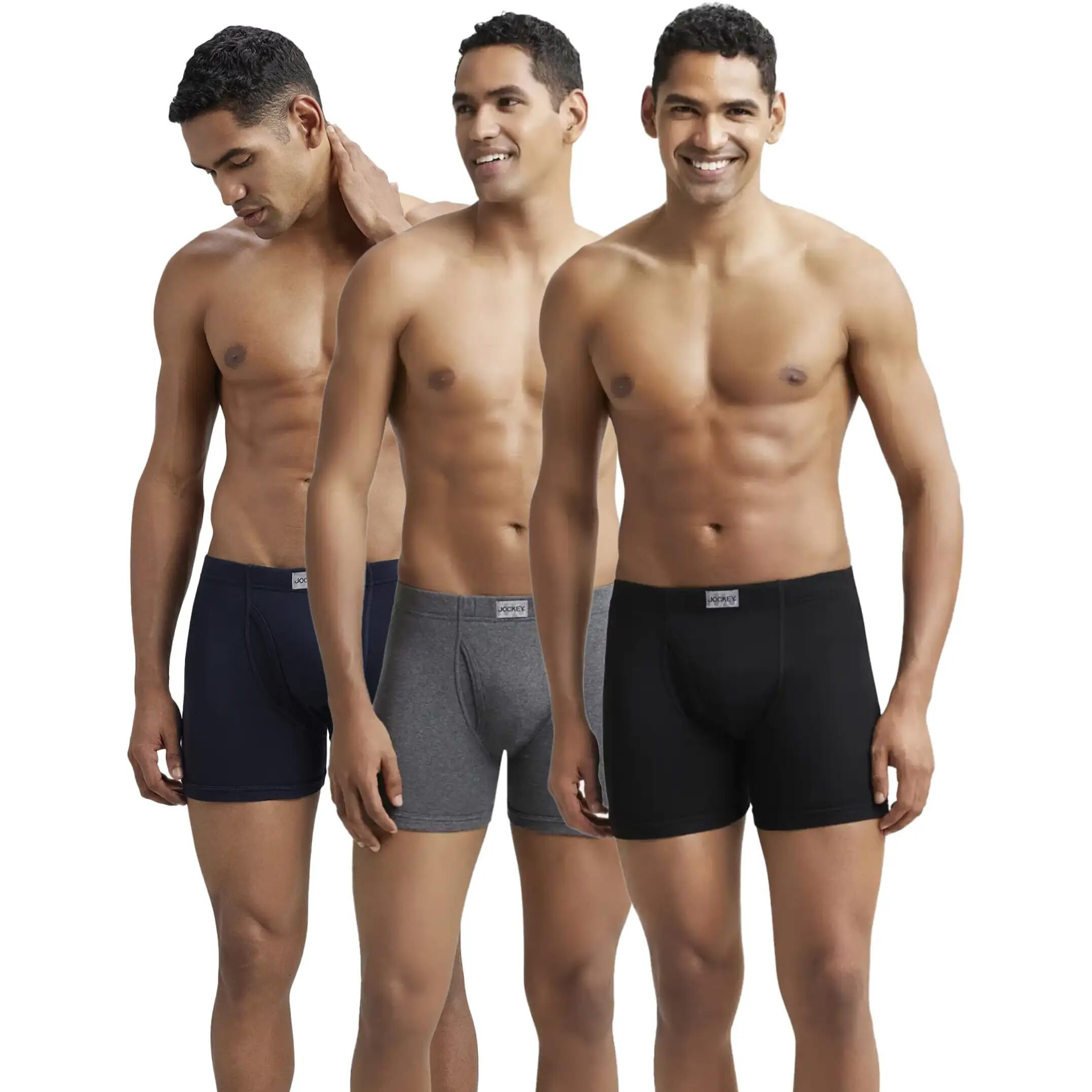 Jockey 8008 Men's Super Combed Cotton Rib Solid Boxer Brief with Ultrasoft Concealed Waistband (Pack of 3)_Multi Colour_L