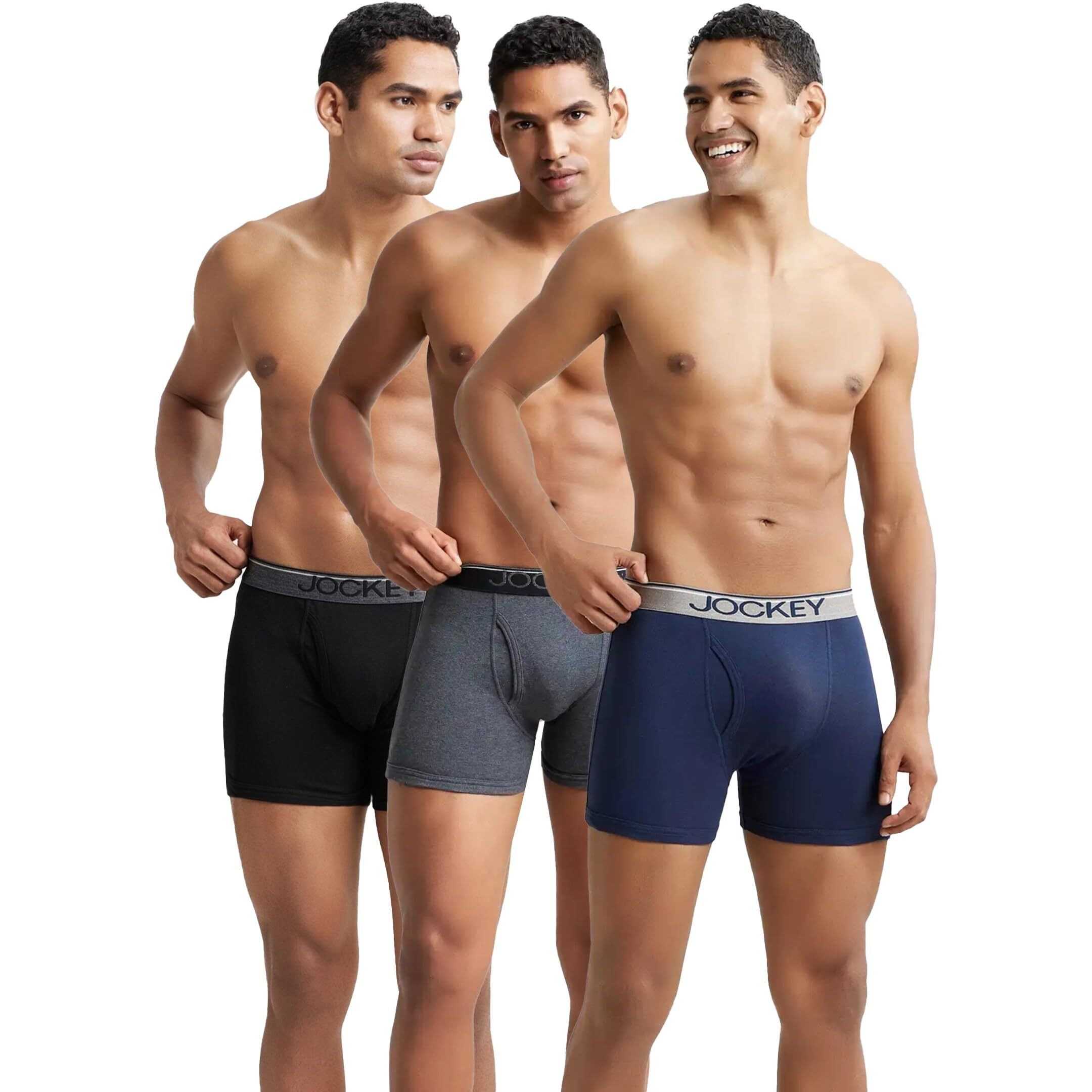 Jockey 8009 Men's Super Combed Cotton Rib Solid Boxer Brief with Ultrasoft Waistband (Pack of 3)_Multi Colour_XL