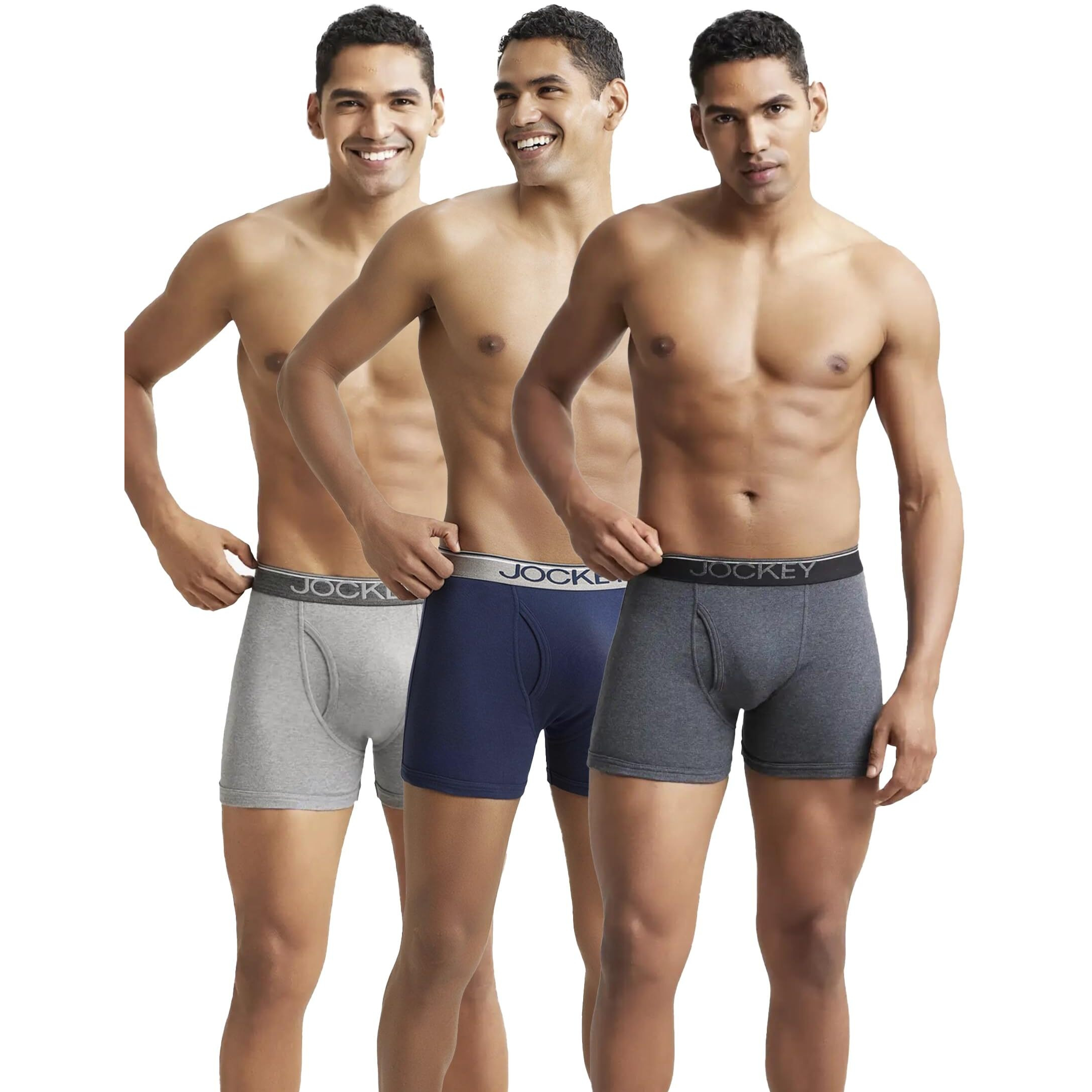 Jockey 8009 Men's Super Combed Cotton Rib Solid Boxer Brief with Ultrasoft Waistband (Pack of 3)_Multi Colour_XL