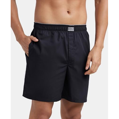 Jockey MC10 Men's Super Combed Mercerized Cotton Woven Fabric Boxer Shorts_Black_L