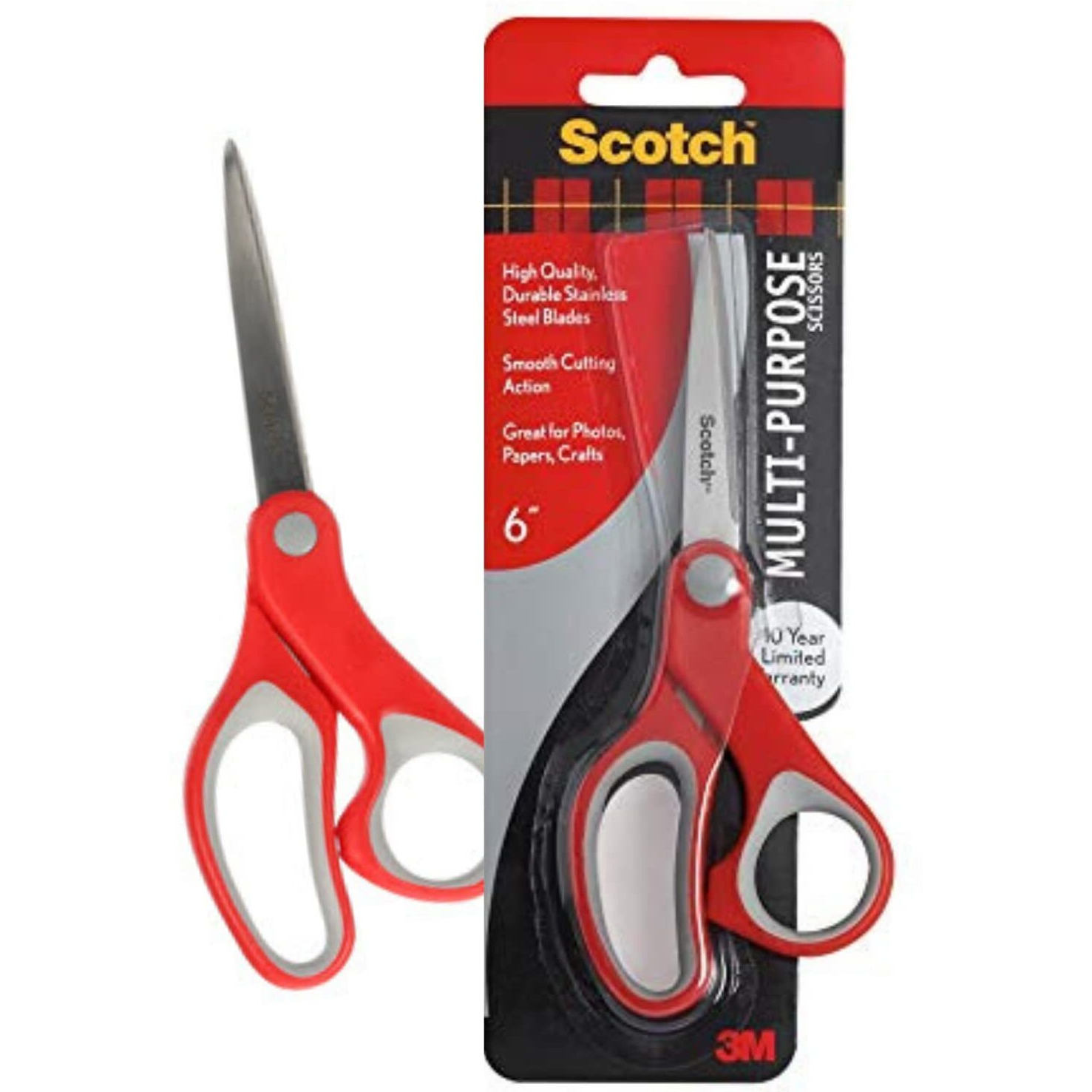 3M Scotch Scissors | 6" Multipurpose | Comfort Grip Handle and Stainless Steel Blades | Paper, Photos, Crafts