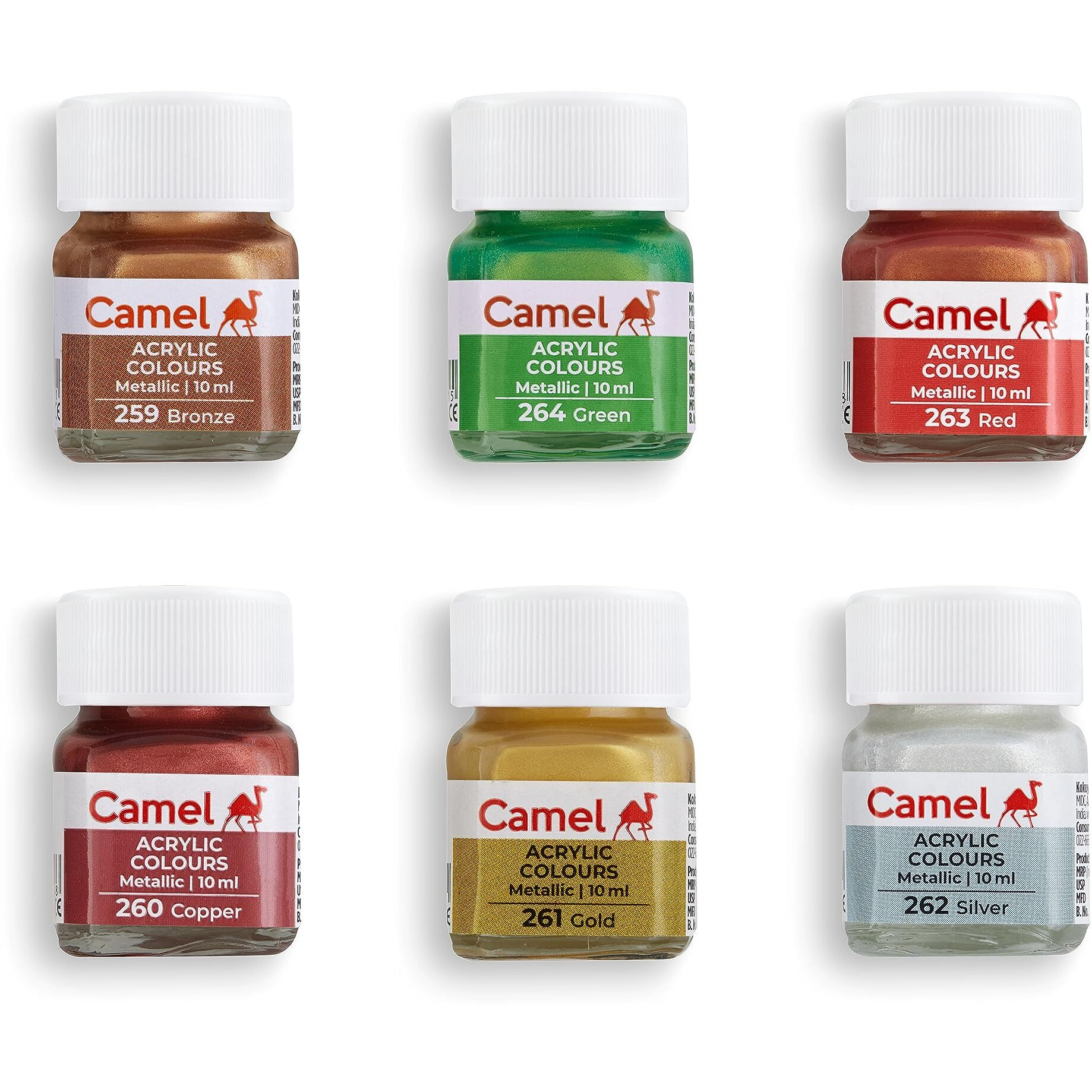 Camel Fabrica Acrylic Metallic Color - 10ml each, 6 Shades
