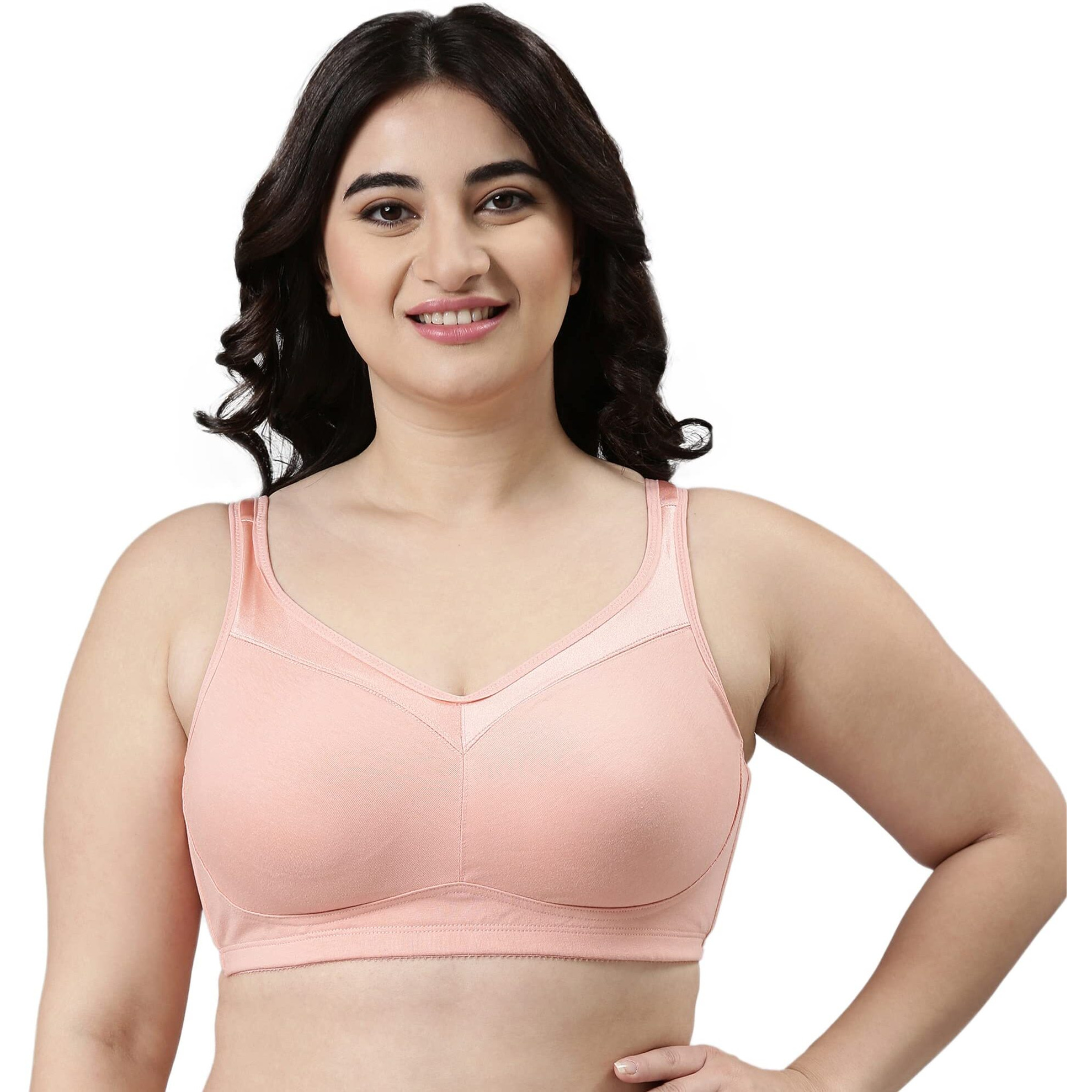 Enamor A112 Smooth Super Lift Classic Bra - Stretch Cotton Non-Padded Wirefree Full Coverage Peach Blush