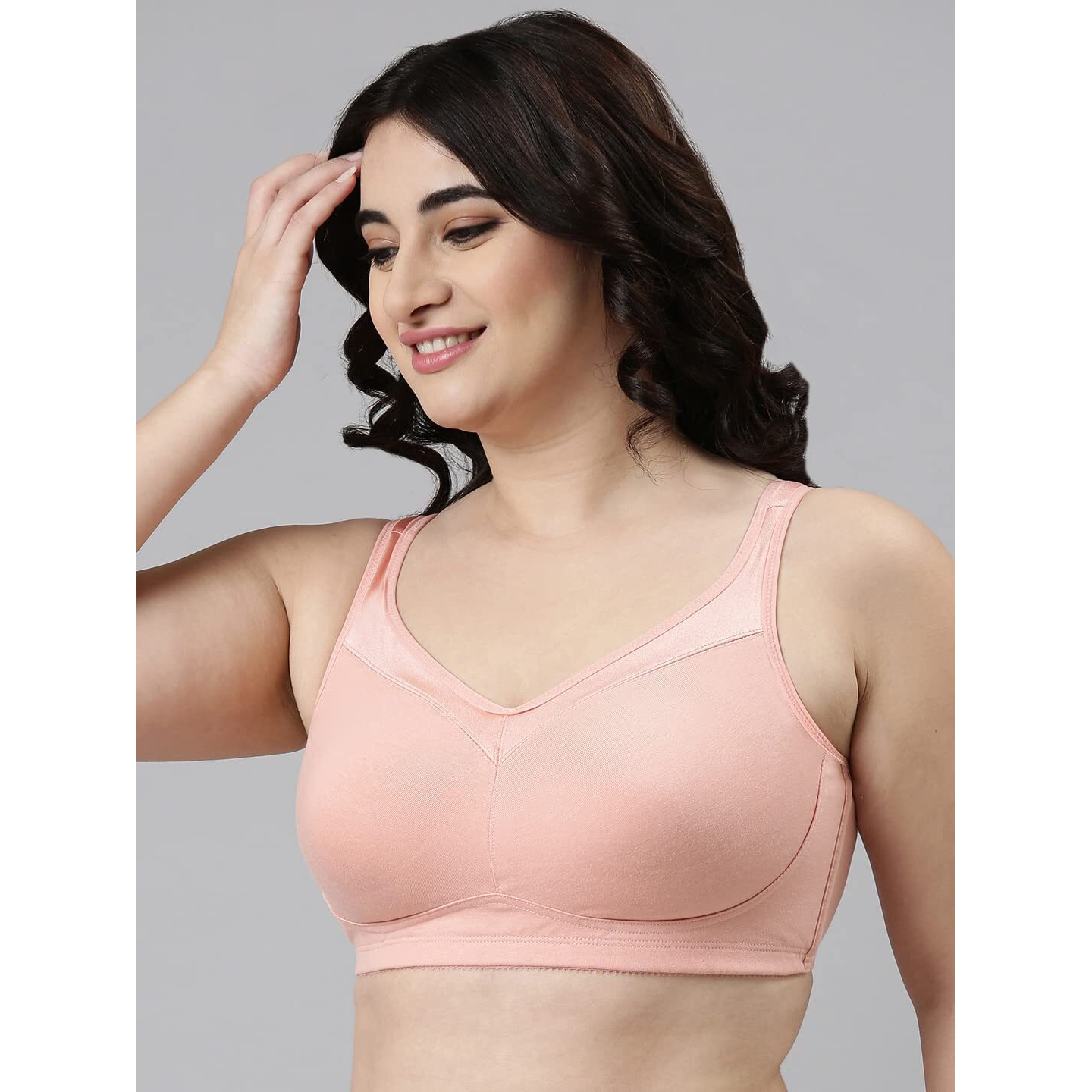 Enamor A112 Smooth Super Lift Classic Bra - Stretch Cotton Non-Padded Wirefree Full Coverage Peach Blush