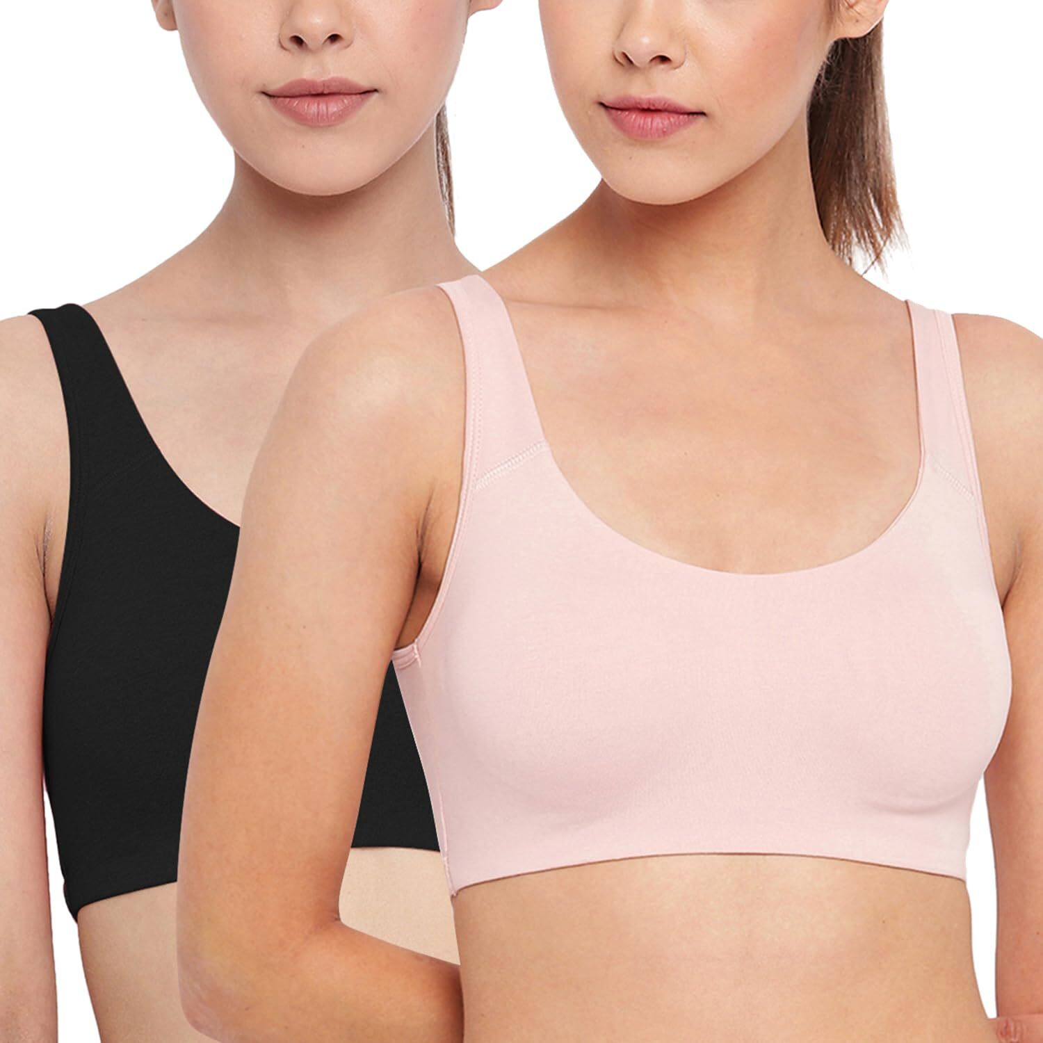 Enamor Sb06 Cotton Low Impact Slip On Everyday Sports Bra For Women - Non-Padded, Non-Wired & High Coverage | Available In Solids & Prints(Sb06-Pearl / Black-M)