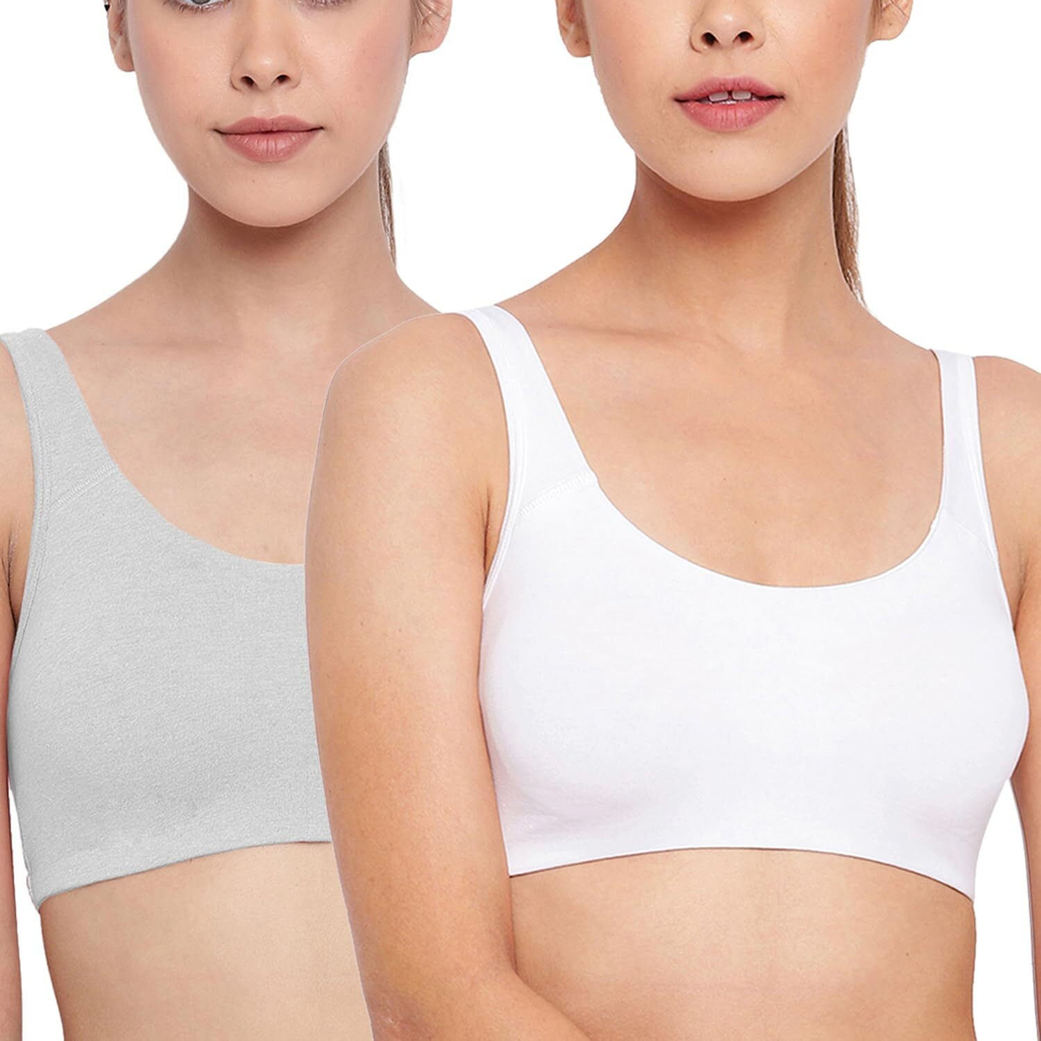 Enamor Women's Full Cup Non Padded Non Wired Bra (Pack of 2) (SB06_White/Grey_Medium)