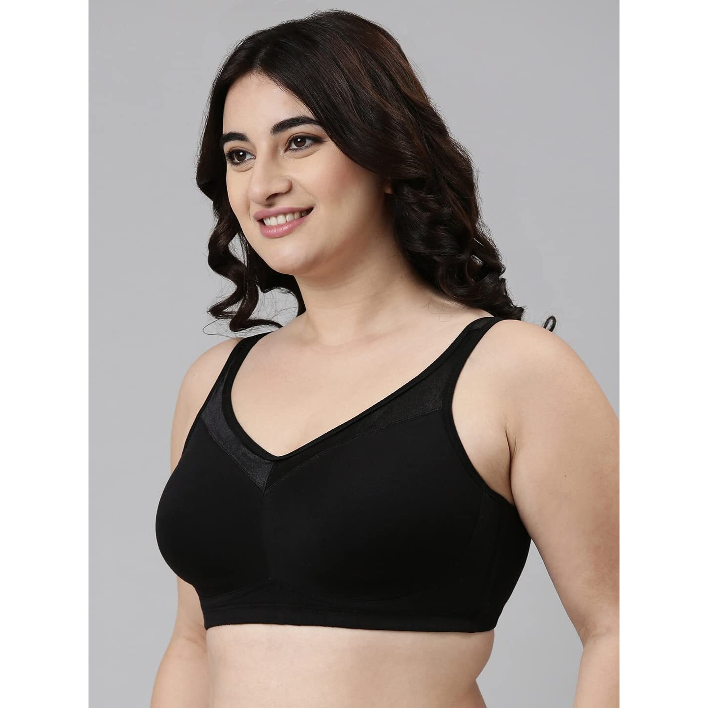 Enamor A112 Smooth Super Lift Classic Full Support Bra - Stretch Cotton, Non-Padded, Wirefree & Full Coverage Black