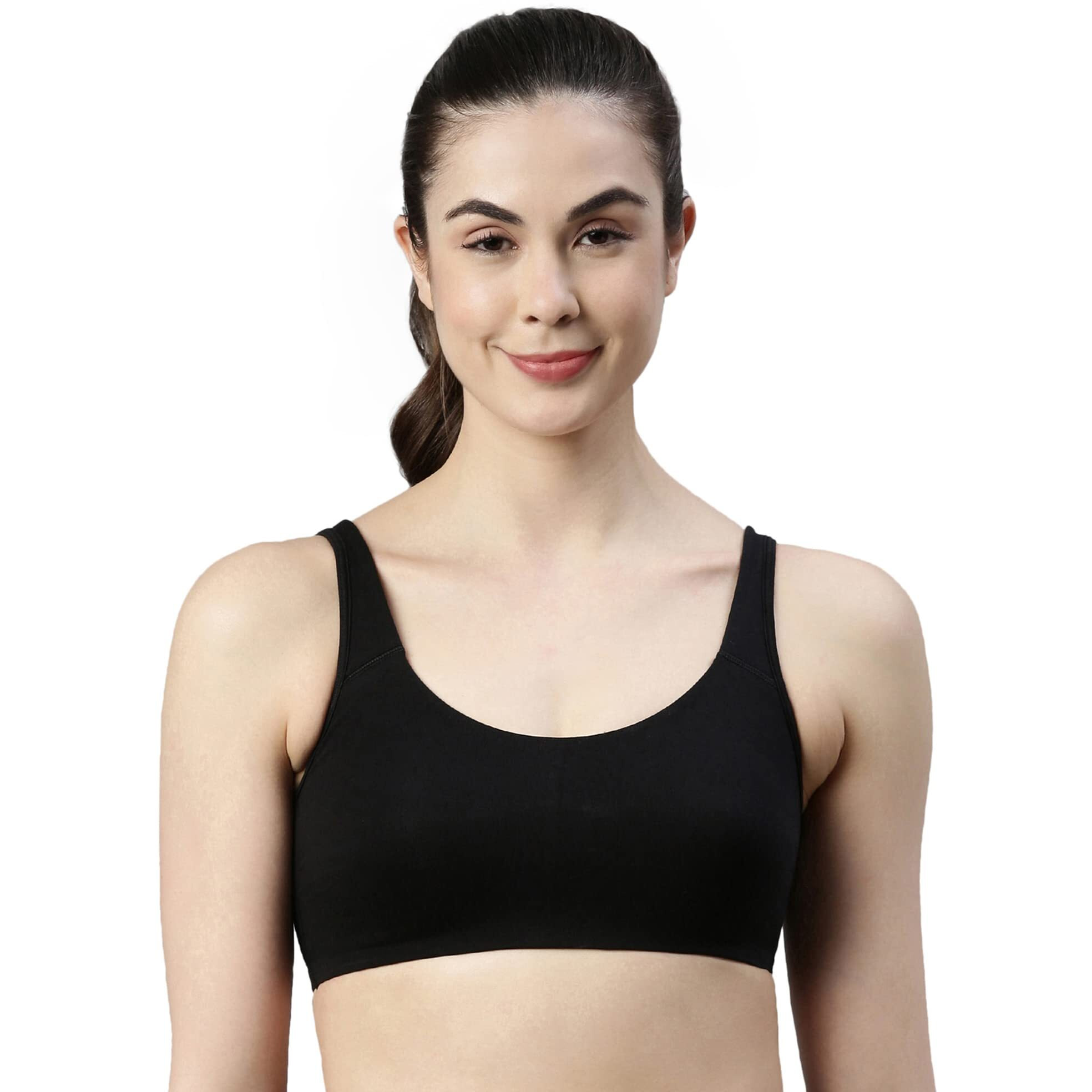 Enamor SB06 Low Impact Bra - Non-Padded, Wirefree & High Coverage Black