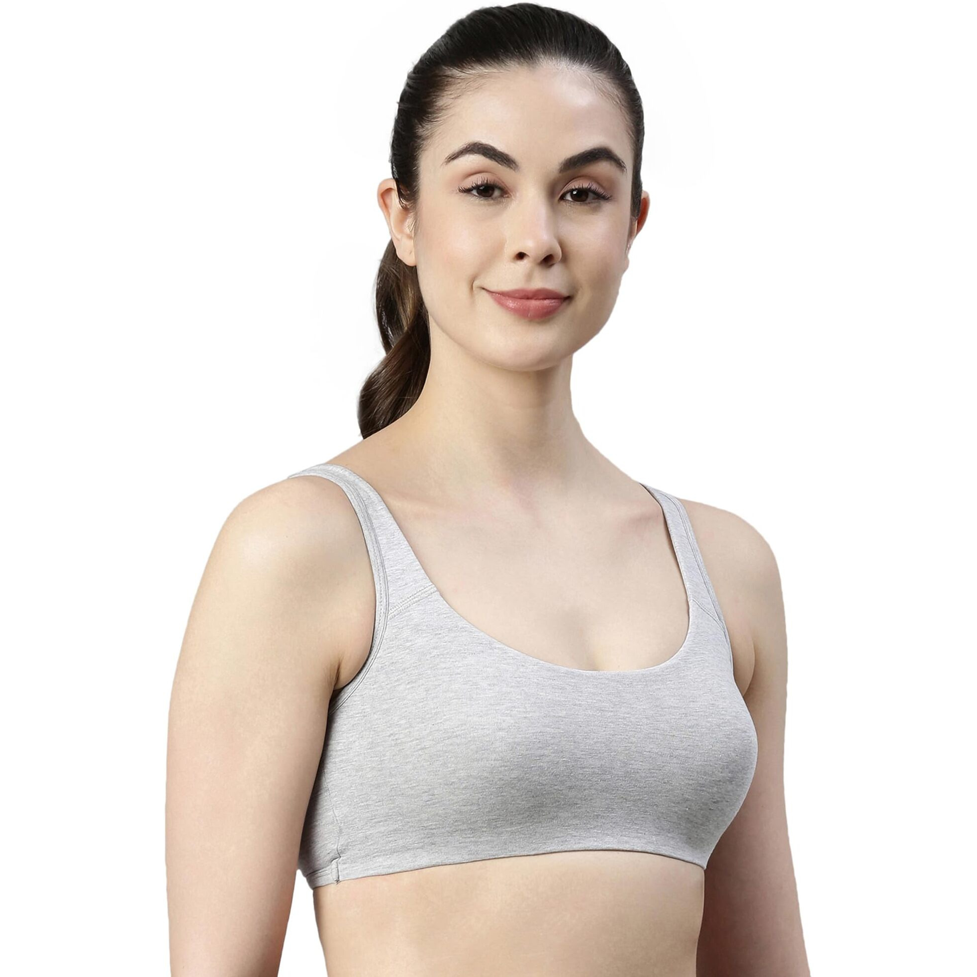Enamor SB06 Low Impact Bra - Non-Padded, Wirefree & High Coverage Greymelange