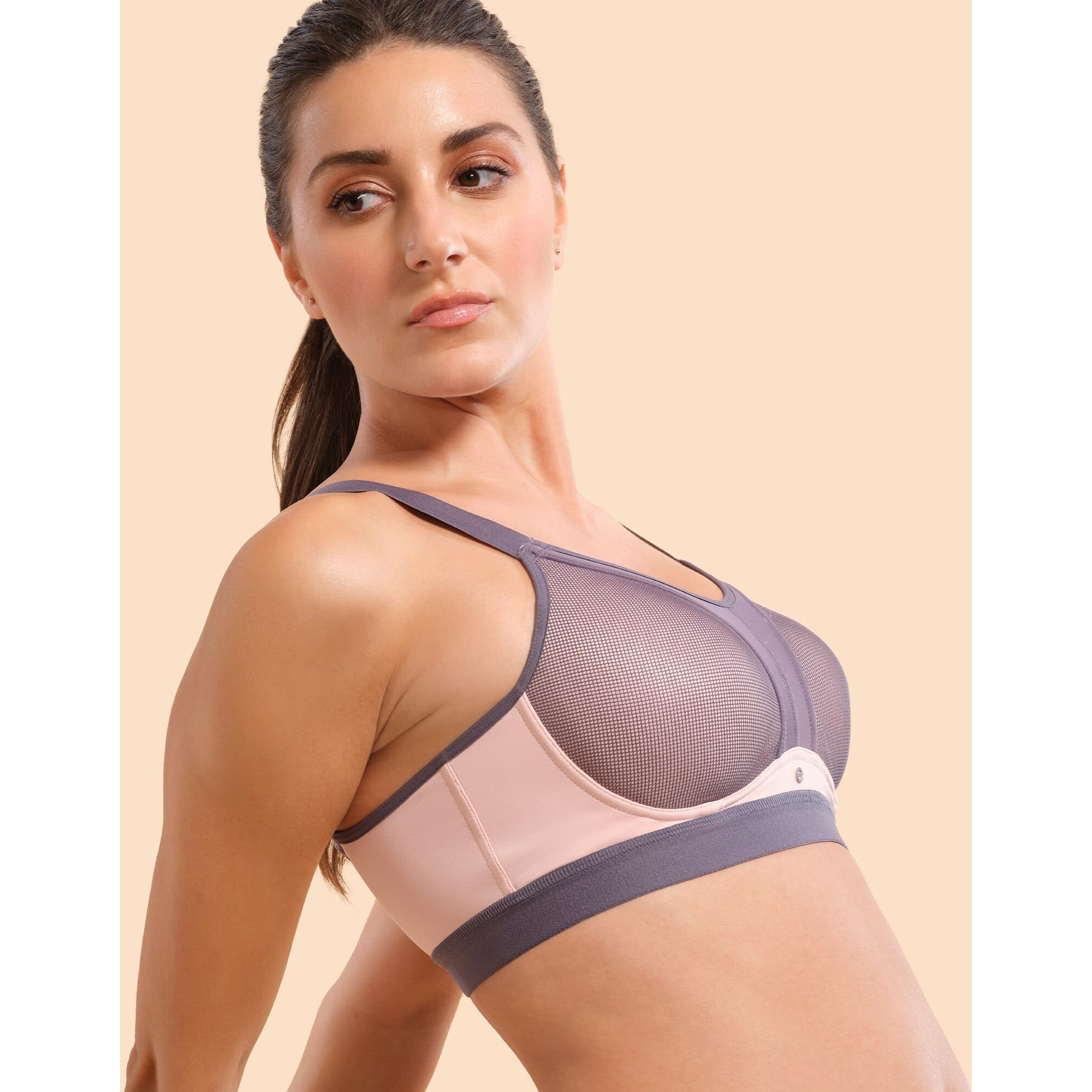 Enamor Women's Polyester Y-Panel for Bounce Control High Impact Padded Non-Wired and High Coverage Sports Bra -SB25(SB25-Pearl-XL)