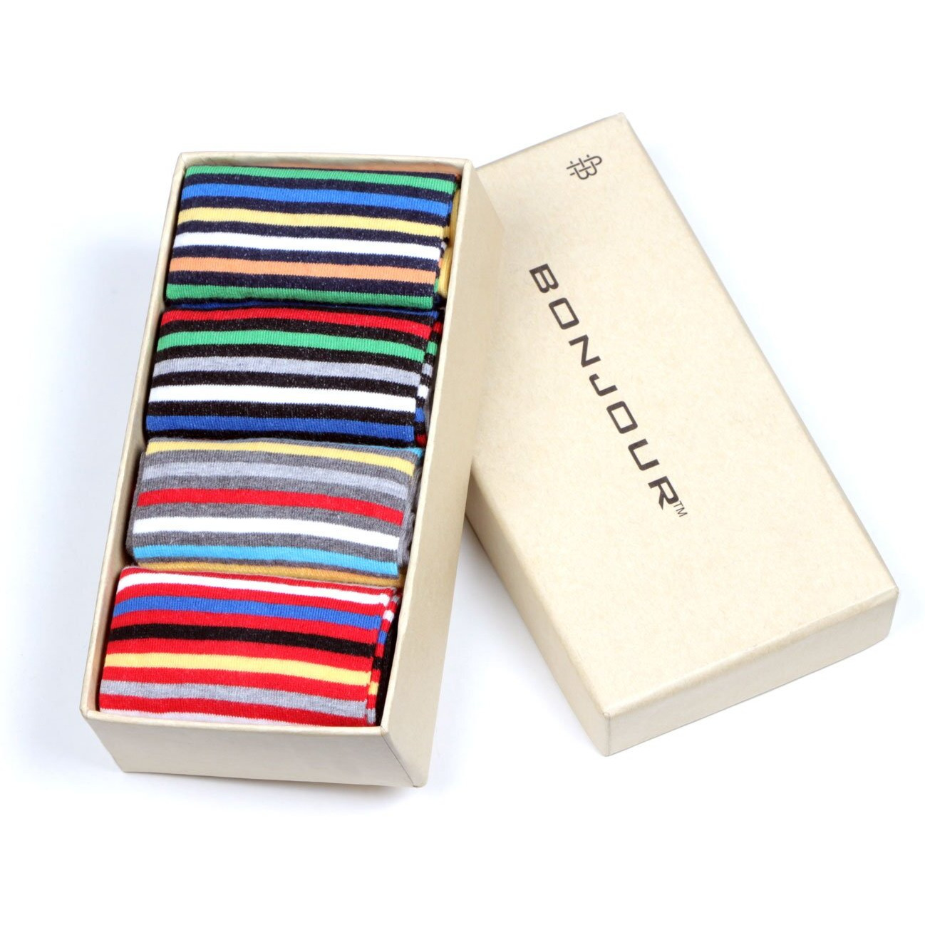 Bonjour Men's Striped Design Cotton Ankle Length Socks (Pack Of 4) (Bro1608-Po4), Multi