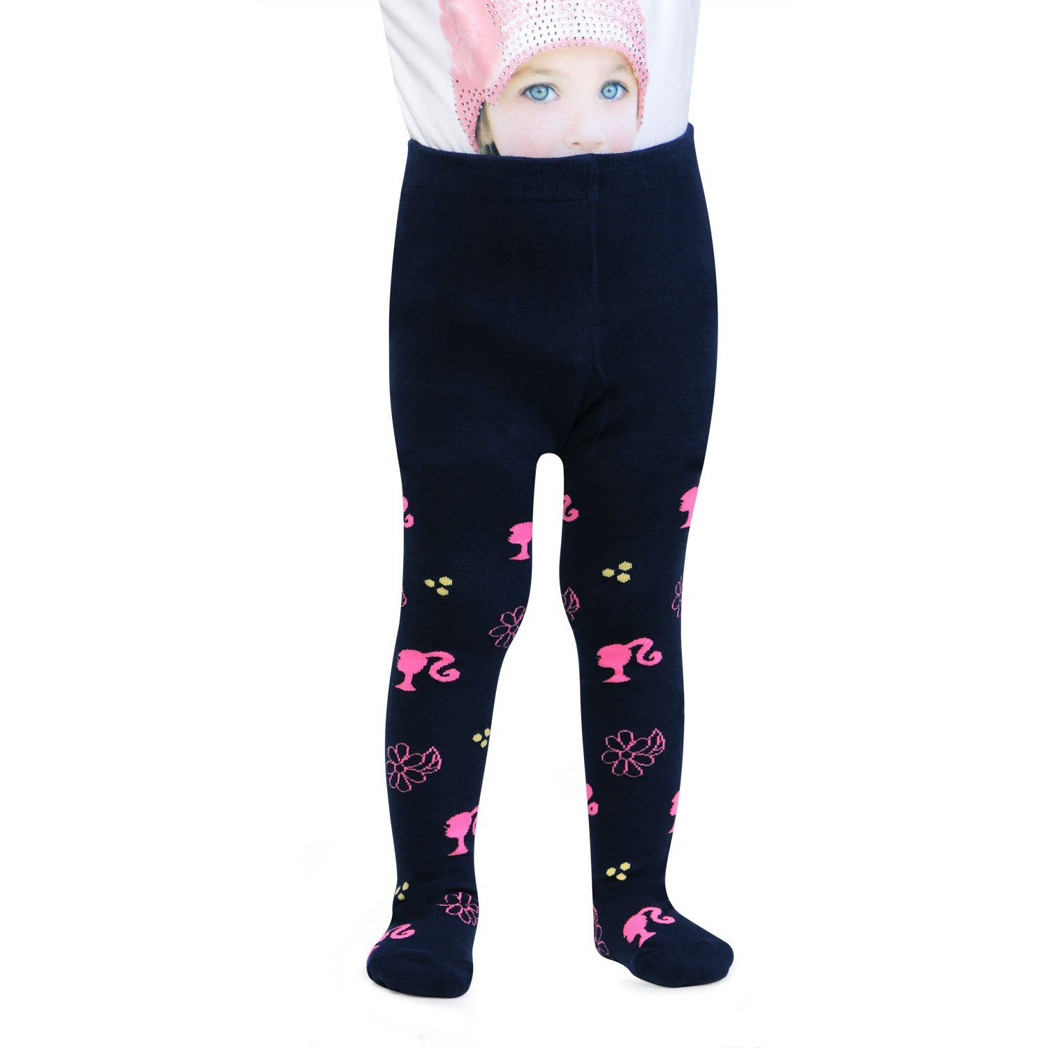 Bonjour Girl's Cotton Tights (BRO4059-Navy-Pink_3(2-4) Year_Navy 2-4 Y)