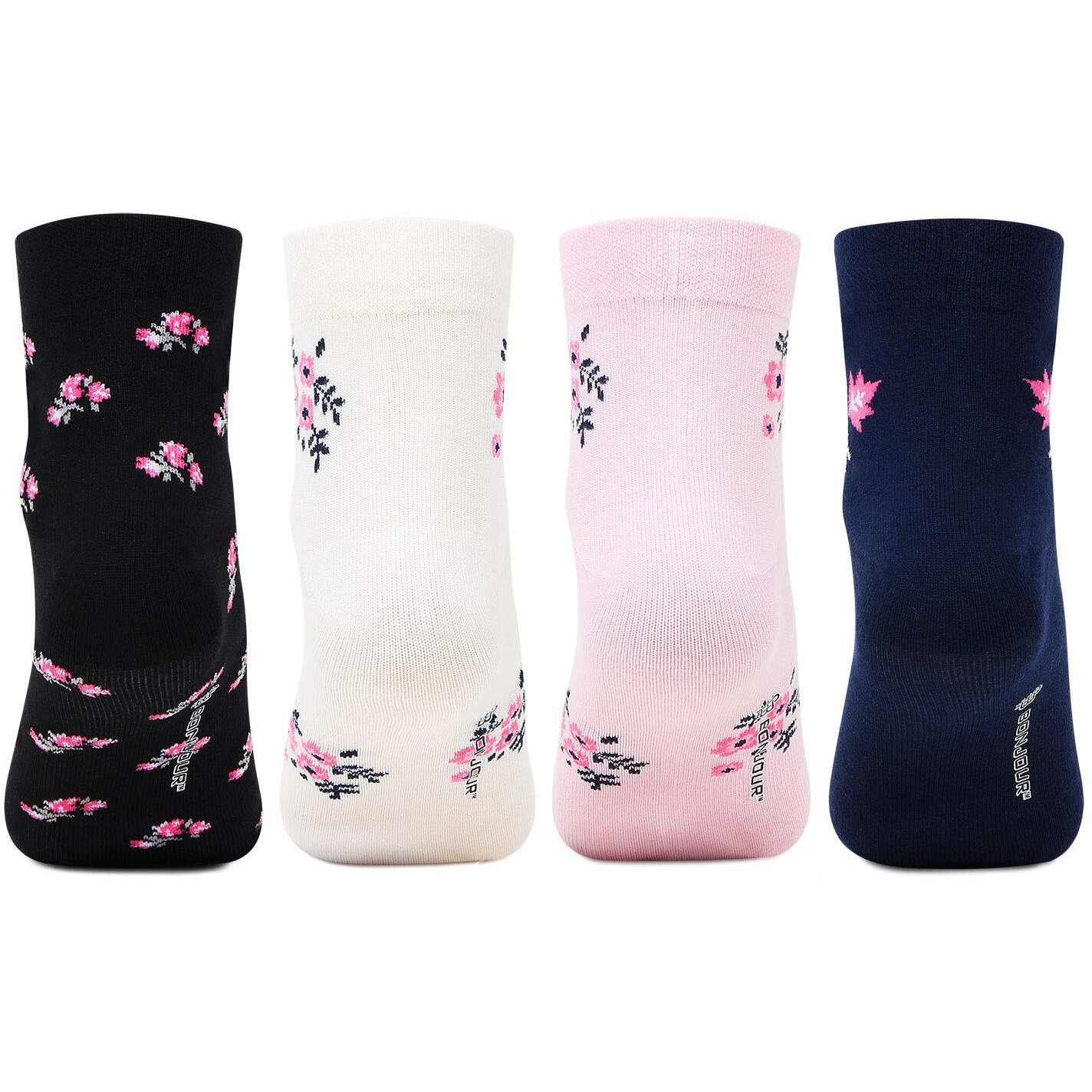 Bonjour Women's Ankle Length Cotton Socks (Pack Of 4) (BRO8418-PO4_Multicolour)