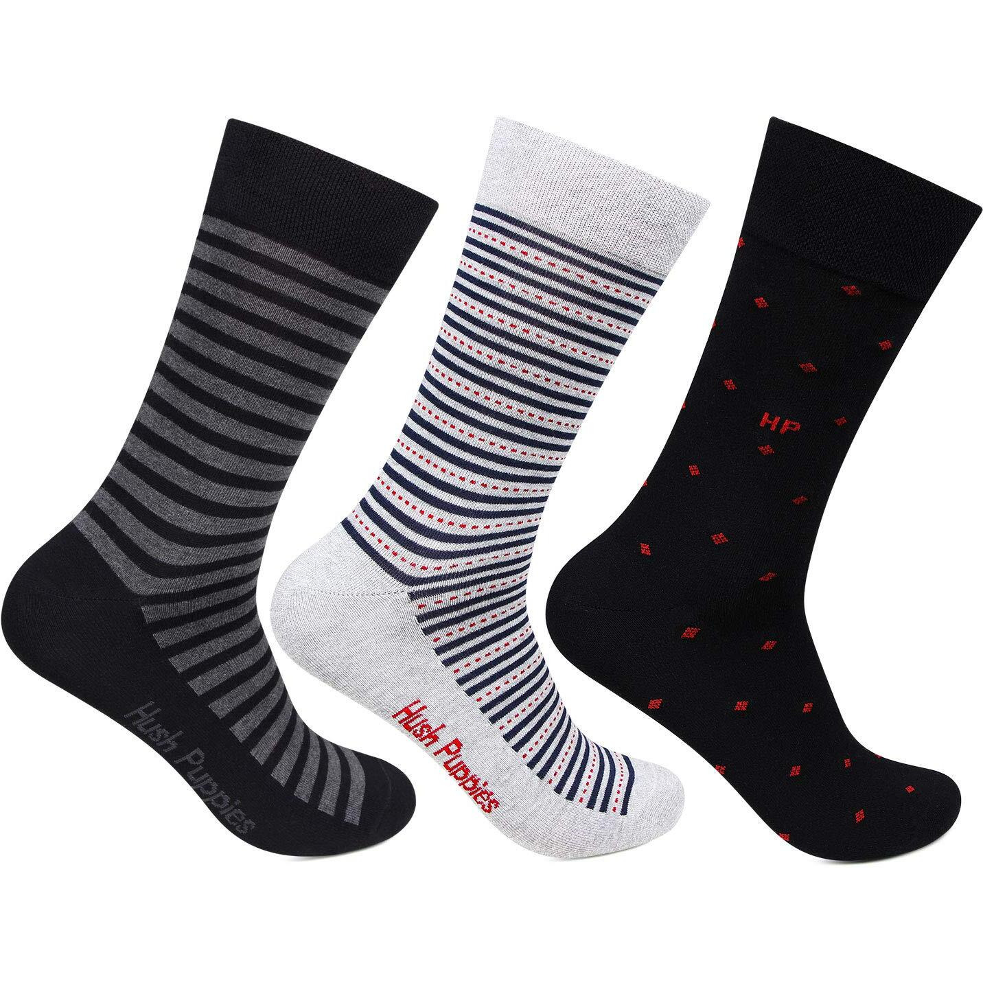 Hush Puppies Men's Calf Length Cotton Socks (Pack Of 3) (BROHPM-06-PO3_Multicolor_Free Size_Multicolour)