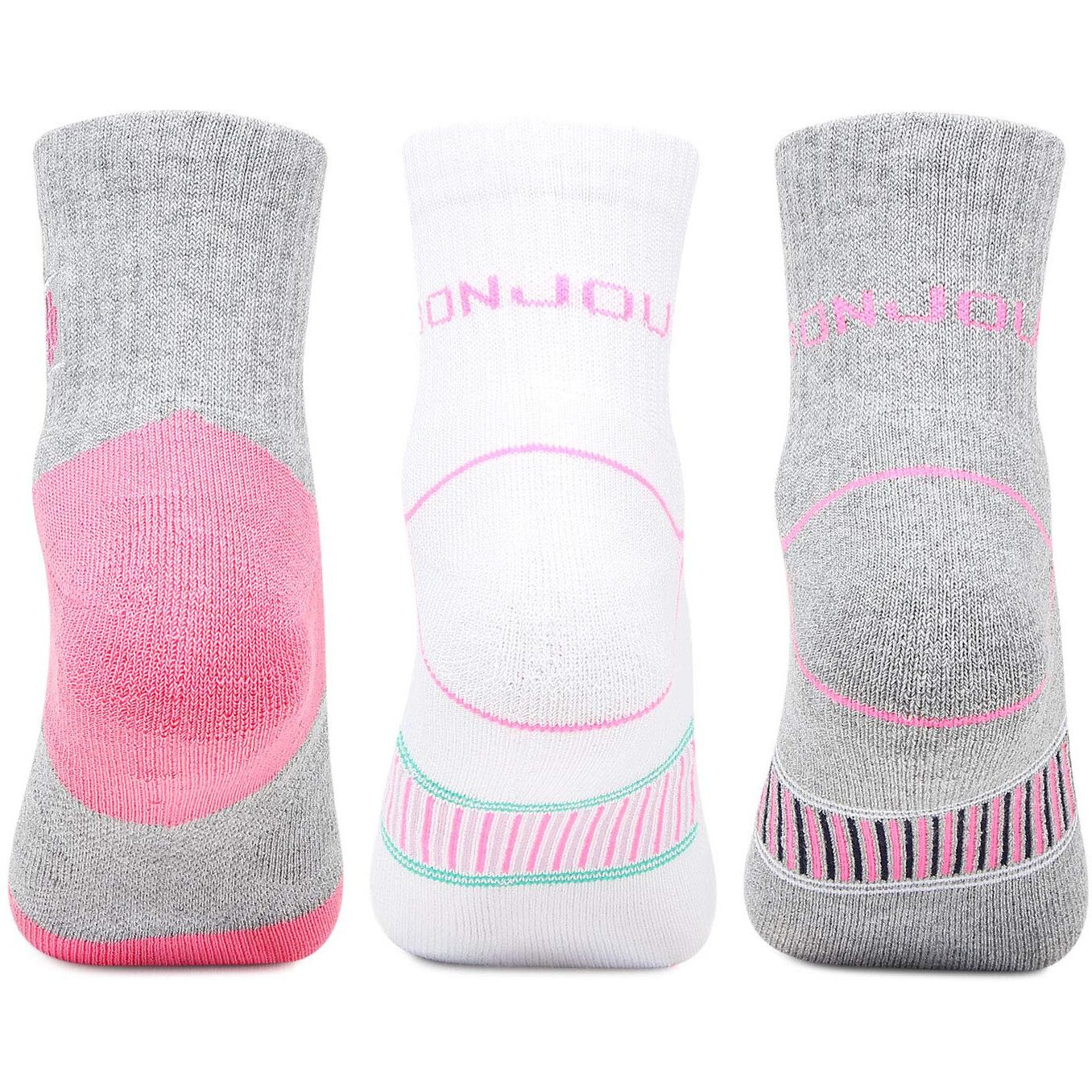 Bonjour Cotton Women Multicolored Cushioned Ankle Length Sports Socks -Pack Of 3