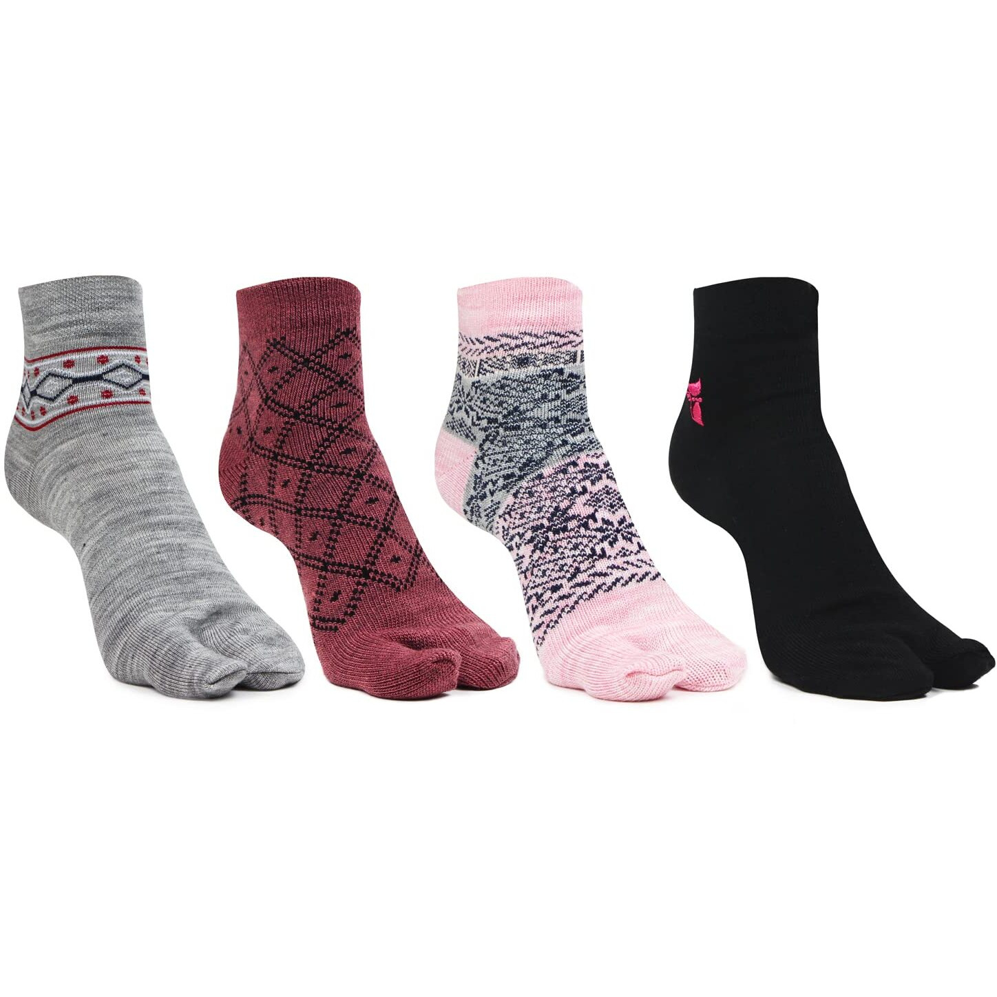 Bonjour Ankle Length Woolen Thumb Socks For Women- Pack of 4
