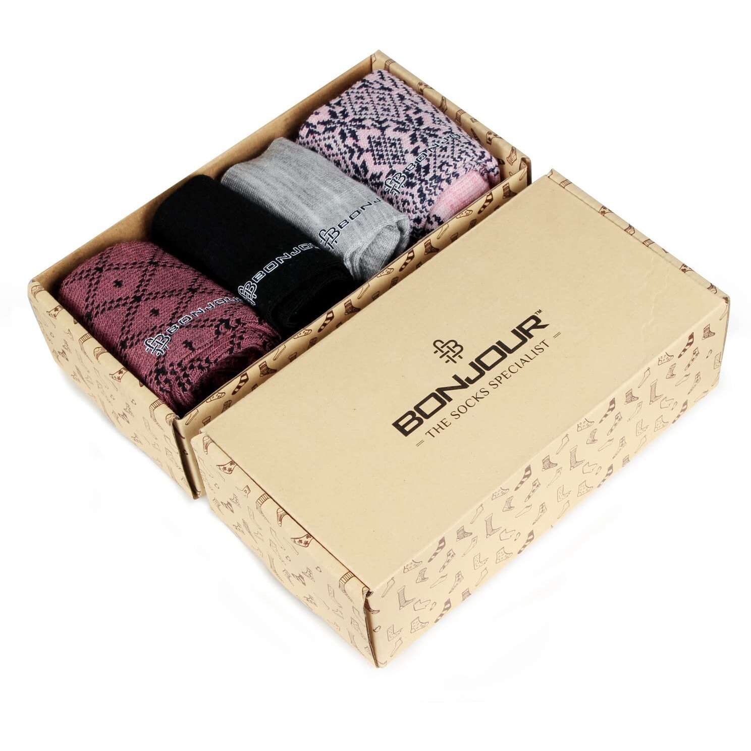 Bonjour Ankle Length Woolen Thumb Socks For Women- Pack of 4