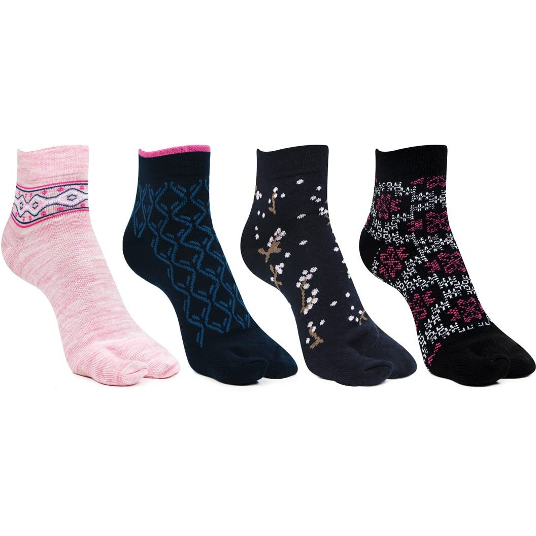 Bonjour Ankle Length Woolen Thumb Socks For Women- Pack of 4