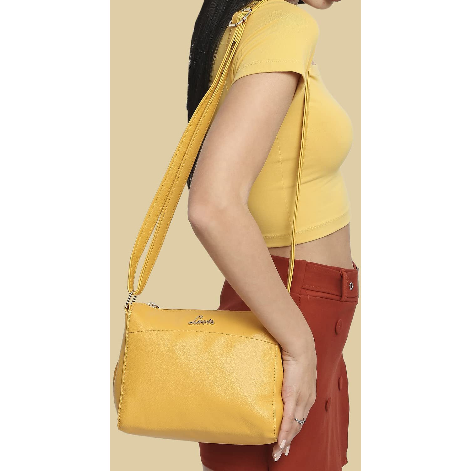 Lavie Women's Cetan Crossbody Horizontal Stiff Sling Bag Ocher Ladies Purse Handbag