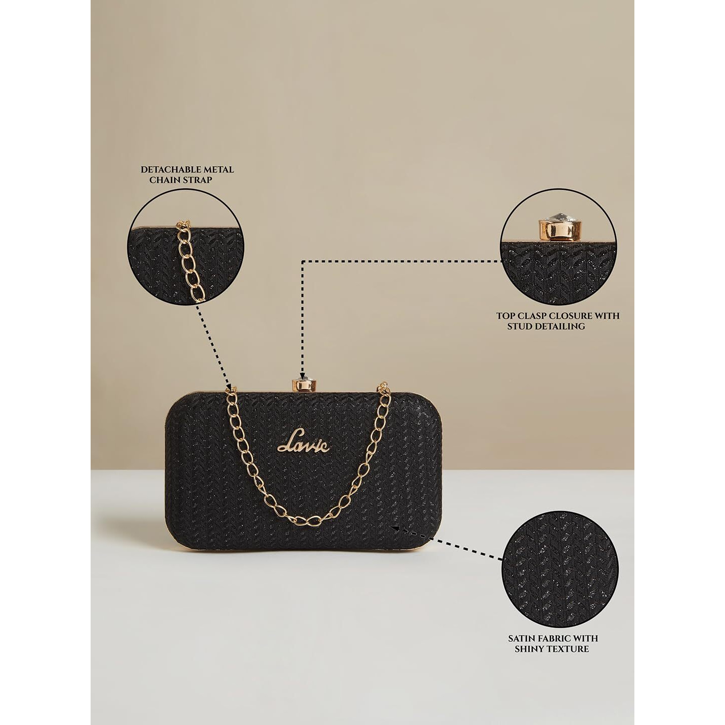 Lavie Women's Sparkle Framed Clutch Black Ladies Purse Handbag