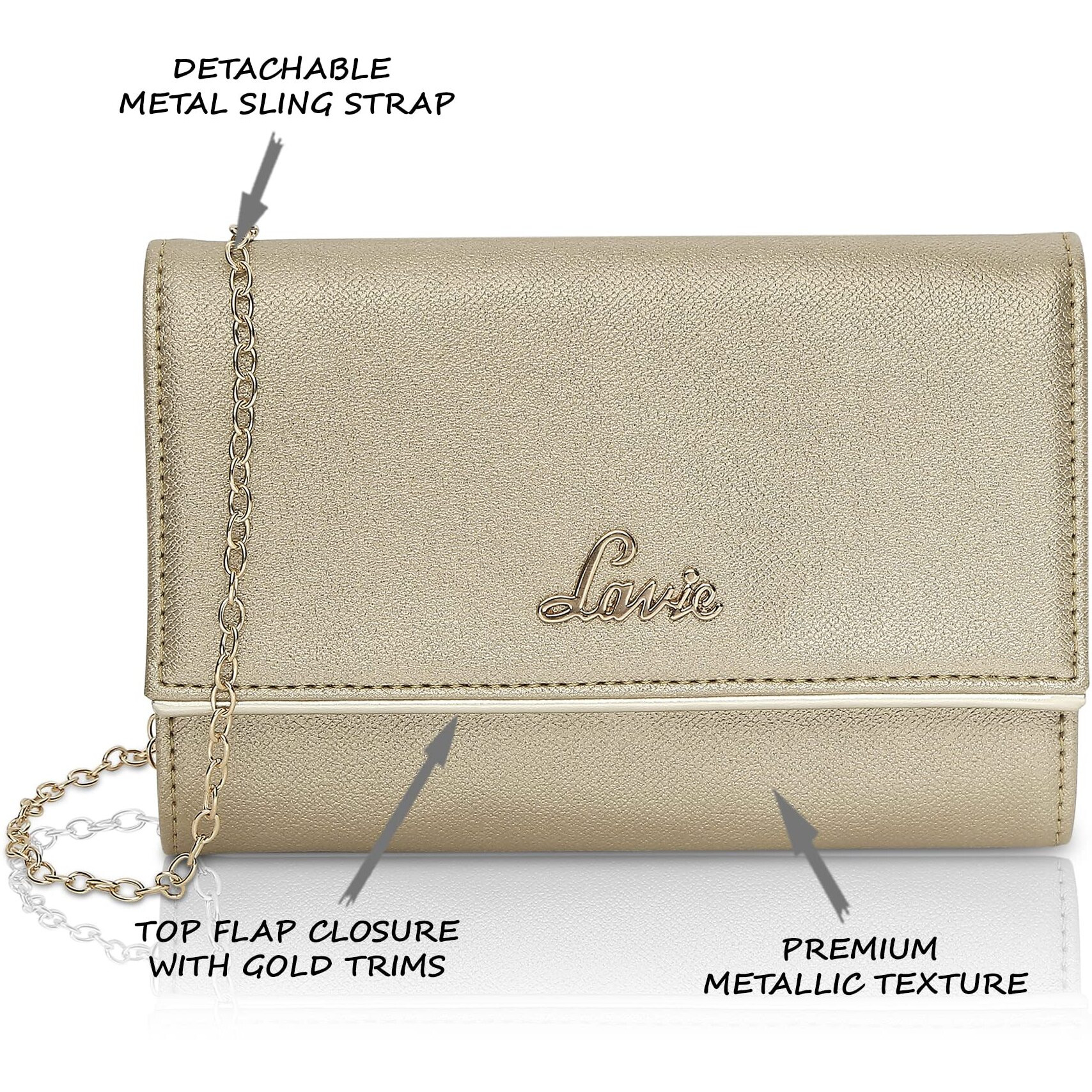 Lavie Women's Small Framed Foldover Clutch | Detachable Chain Sling Strap | Ladies Purse Wallet