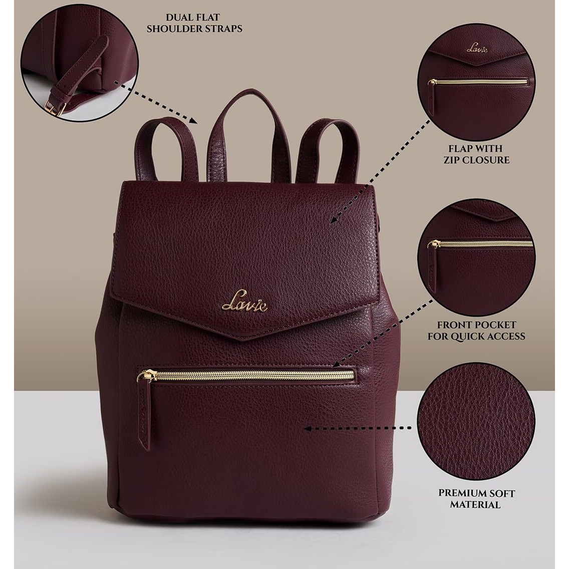 Lavie Fabio Backpack For Girls (Wine)