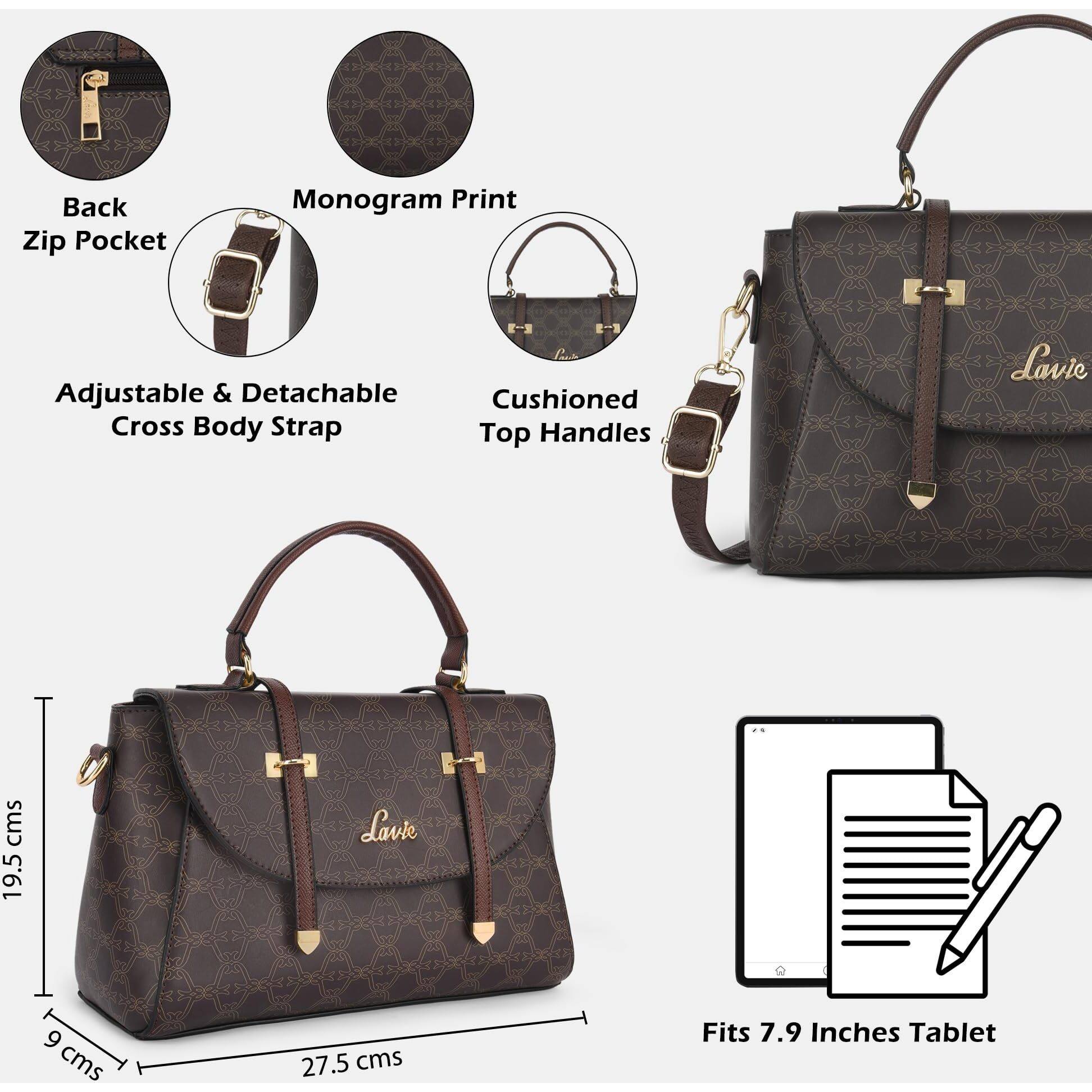 Lavie Women's Mono Beech Flap Satchel Bag | Ladies Purse Handbag