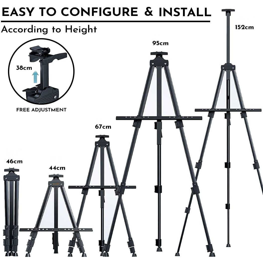 BRUSTRO Artists Lightweight Metal Easel | Holds Canvas from 6" to 32" | Portable, Multifunctional, Foldable, Ideal for Painting Display, Field & Tabletop with Weatherproof Carry Bag