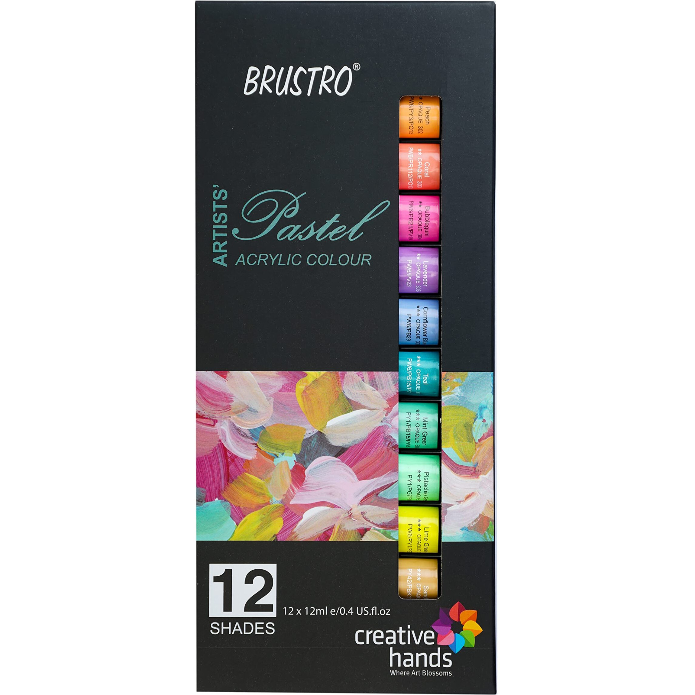 BRUSTRO Artist's Acrylic Pastel Colour | Set of 12 Colors X 12ml Tubes | Ideal for Paper, Canvas, Shading, Portrait, Coloring, Inter-mixable, Perfect for Artists and Crafters