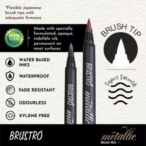 BRUSTRO Metallic Brush Marker Pens | Set of 10 Metallic Shades | Japanese Nibs, Soft Brush Tip, Indelible Ink, Suitable for Calligraphy, Hand Lettering, Colouring, Scrapbooking, Card Making Craft
