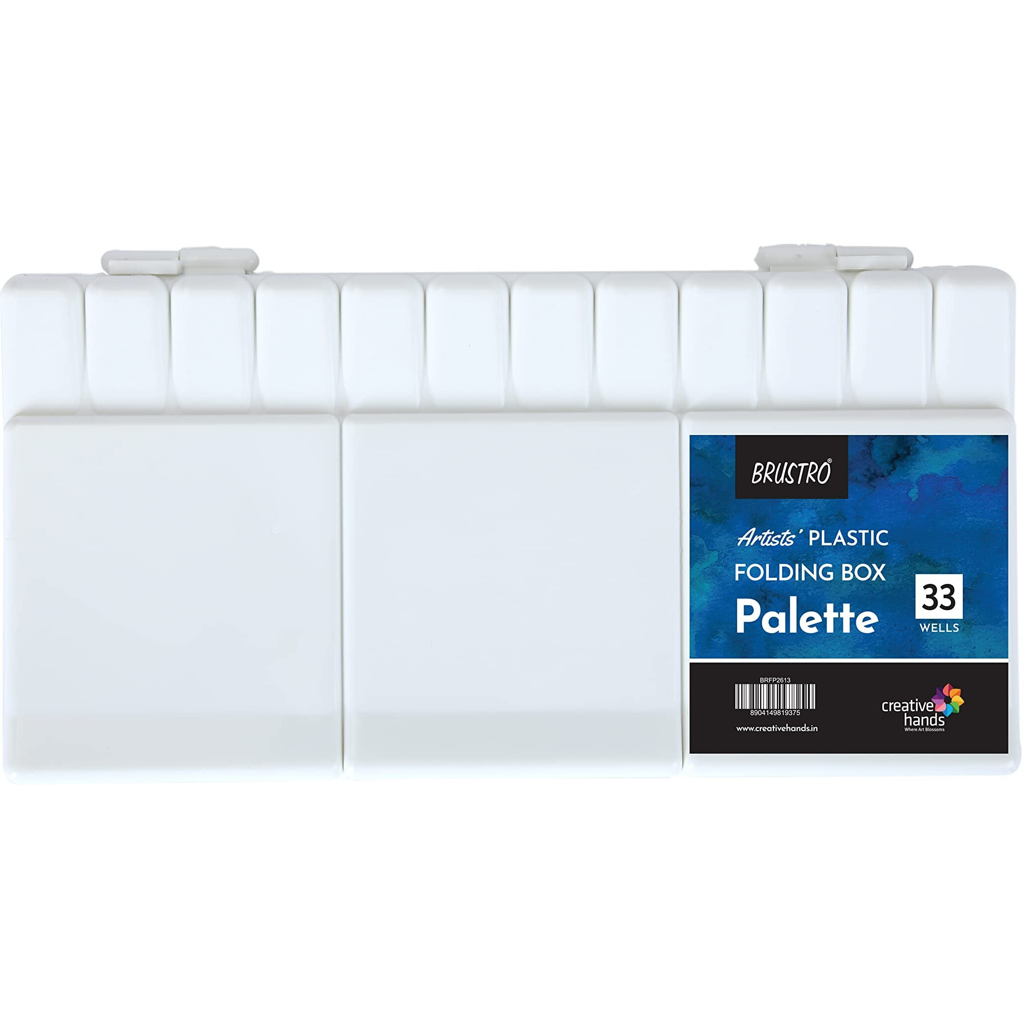 BRUSTRO Artist's Plastic Folding Box Palette | 33 Wells, 26x13 cm | Ergonomic, 100% Recycled Materials, Perfect for Oil Acrylic, Watercolour Paints, Built-in Handle, 5 Mixing Areas.