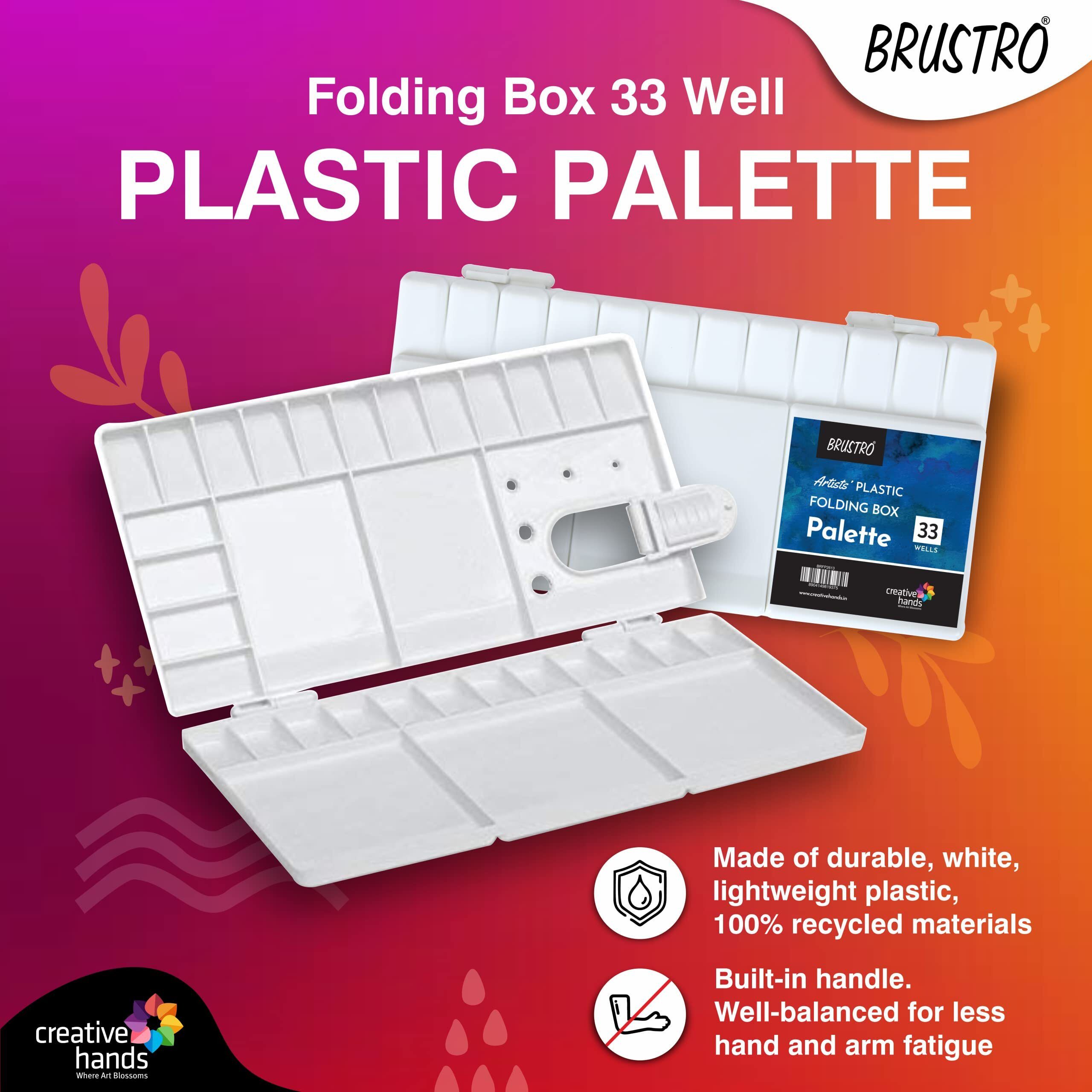 BRUSTRO Artist's Plastic Folding Box Palette | 33 Wells, 26x13 cm | Ergonomic, 100% Recycled Materials, Perfect for Oil Acrylic, Watercolour Paints, Built-in Handle, 5 Mixing Areas.
