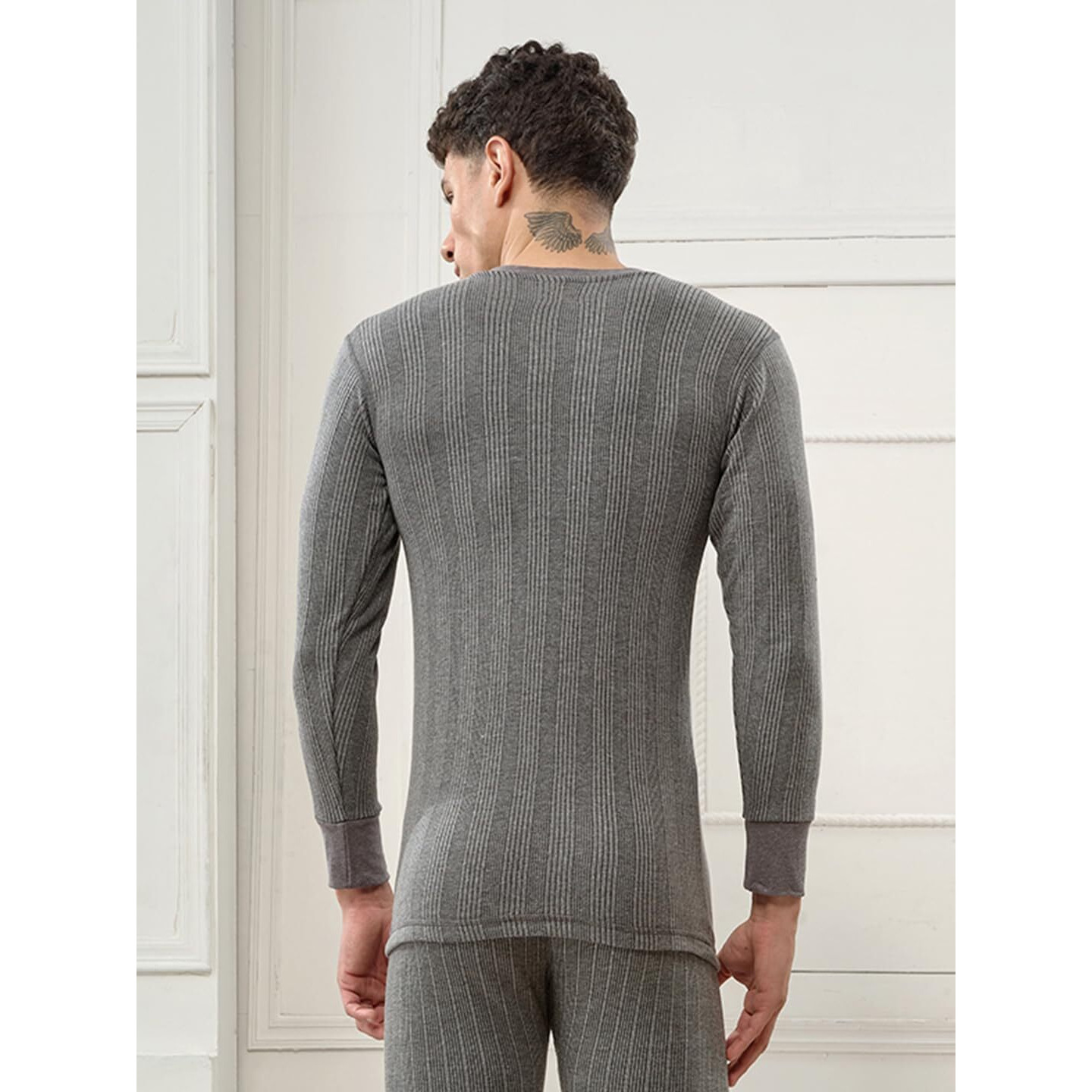 Lux Inferno Men's Regular Fit Thermal Top (Inferno_Ch_Fs_Vn_85_Charcoal Melange_Medium)