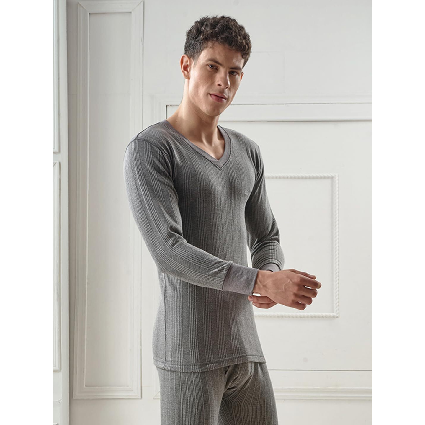 Lux Inferno Men's Regular Fit Thermal Top (Inferno_Ch_Fs_Vn_85_Charcoal Melange_Medium)