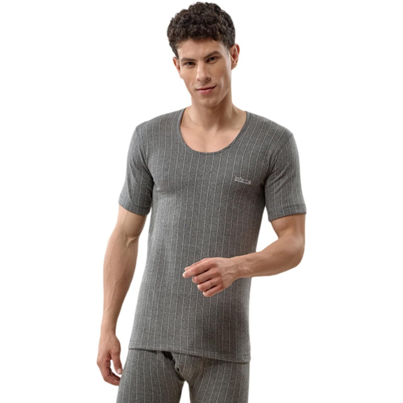 Lux Inferno Mens Regular Fit Thermal Top (Inferno_Ch_Hs_Rn_90_Charcoal Melange_Large)