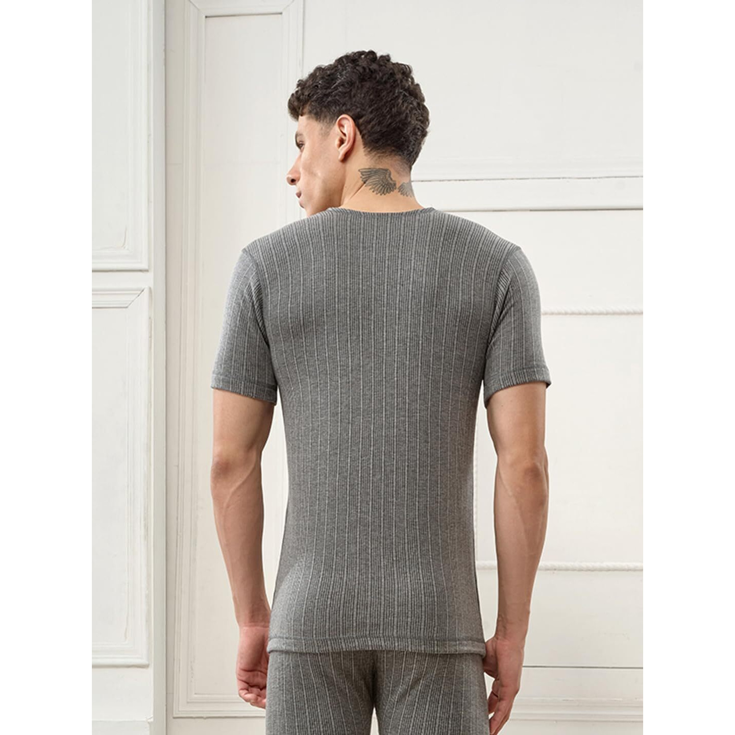 Lux Inferno Mens Regular Fit Thermal Top (Inferno_Ch_Hs_Rn_90_Charcoal Melange_Large)