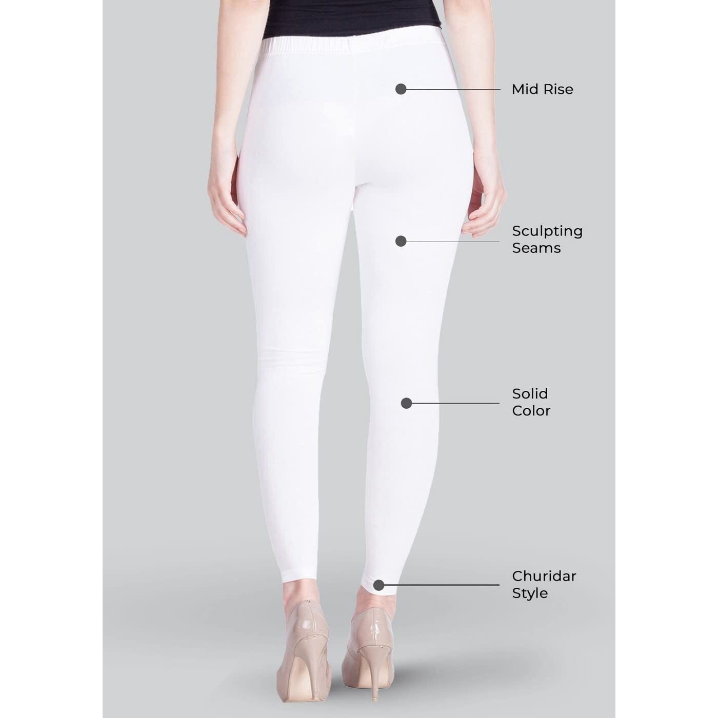 Lyra Women Solid Premium Cotton Ankle Length Leggings | Mid-Waist | Fashionwear White