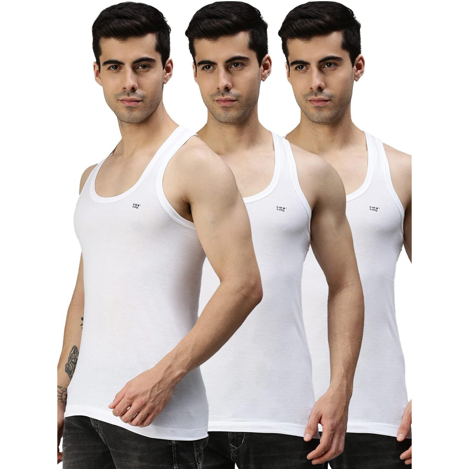 Lux Cozi Men's Pack of 3 White Round Neck Sleeveless Cotton Vest (Size  80cm)