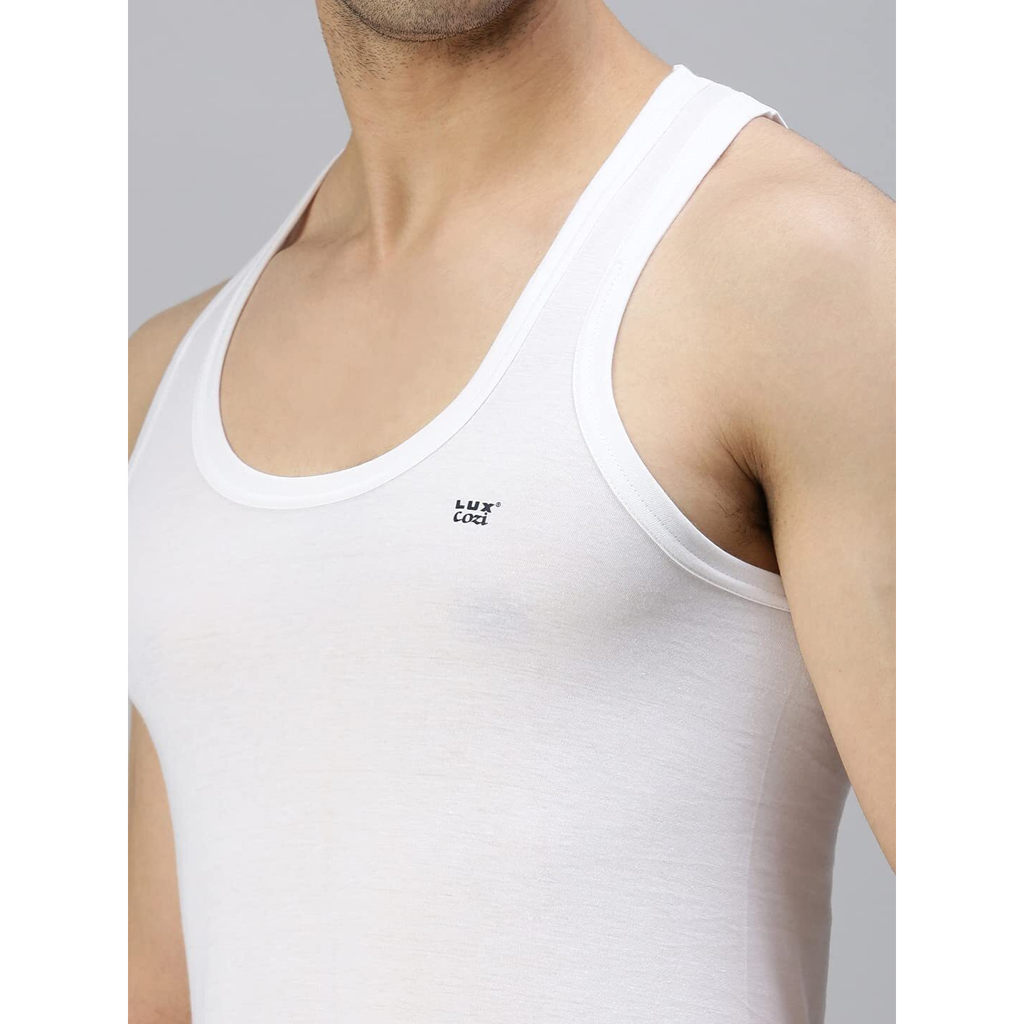 Lux Cozi Men's Pack of 5 White Round Neck Sleeveless Cotton Vest (Size  85cm)