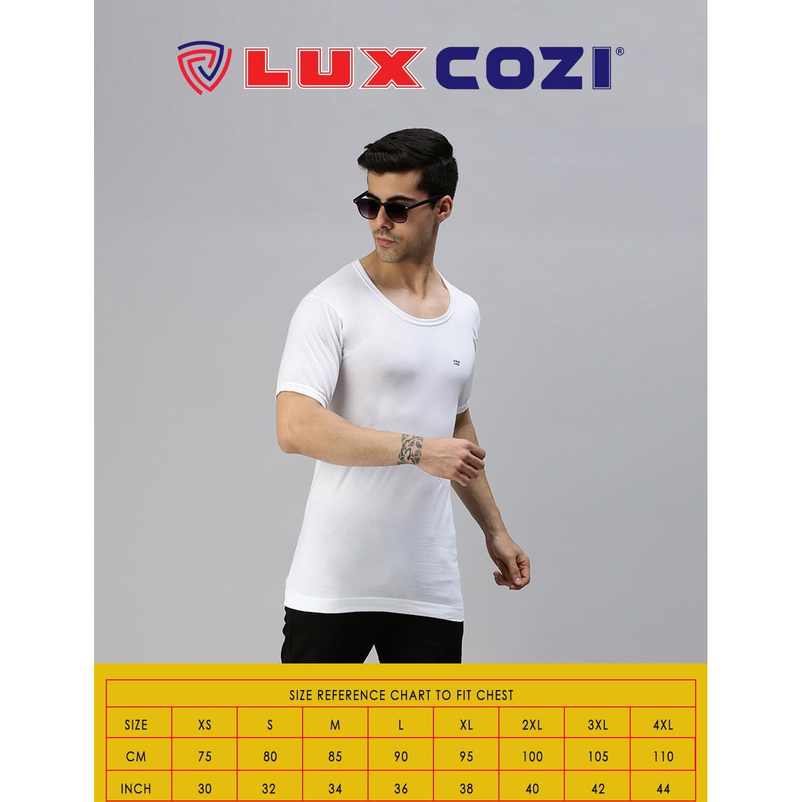 Lux Cozi Men's Pack of 3 White Round Neck Half Sleeves 100% Cotton Vest (Size  90cm)