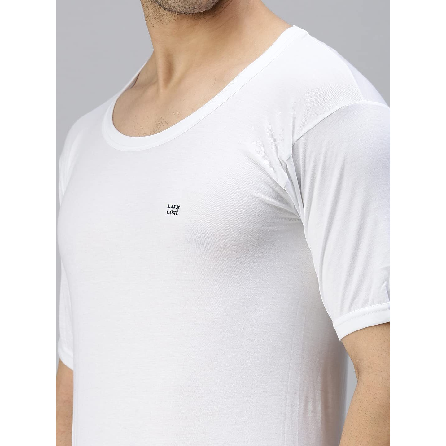 Lux Cozi Men's Pack of 3 White Round Neck Half Sleeves 100% Cotton Vest (Size  90cm)