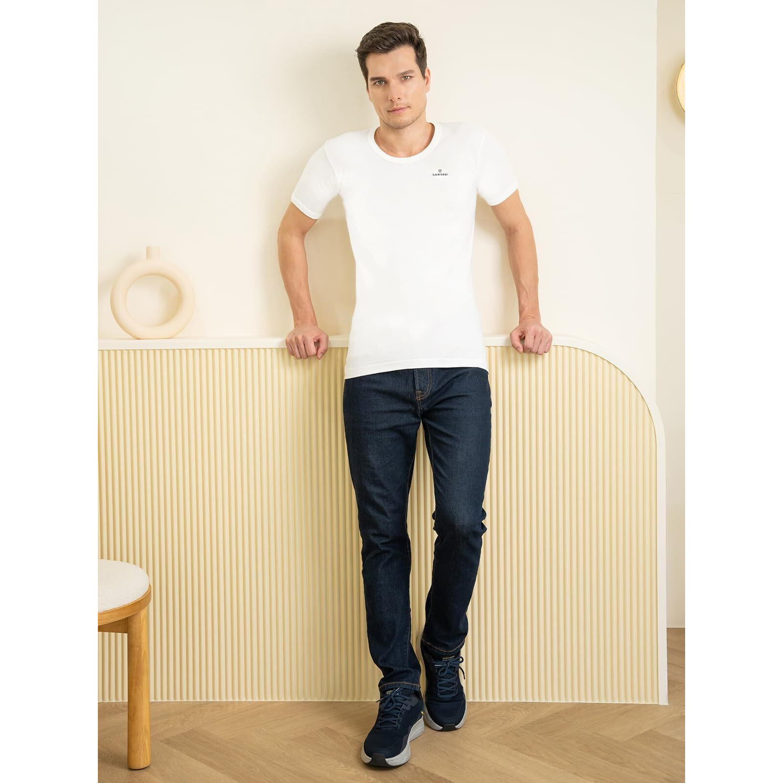 Lux Cozi Men's Pack of 3 White Round Neck Half Sleeves 100% Cotton Vest (Size  95cm)