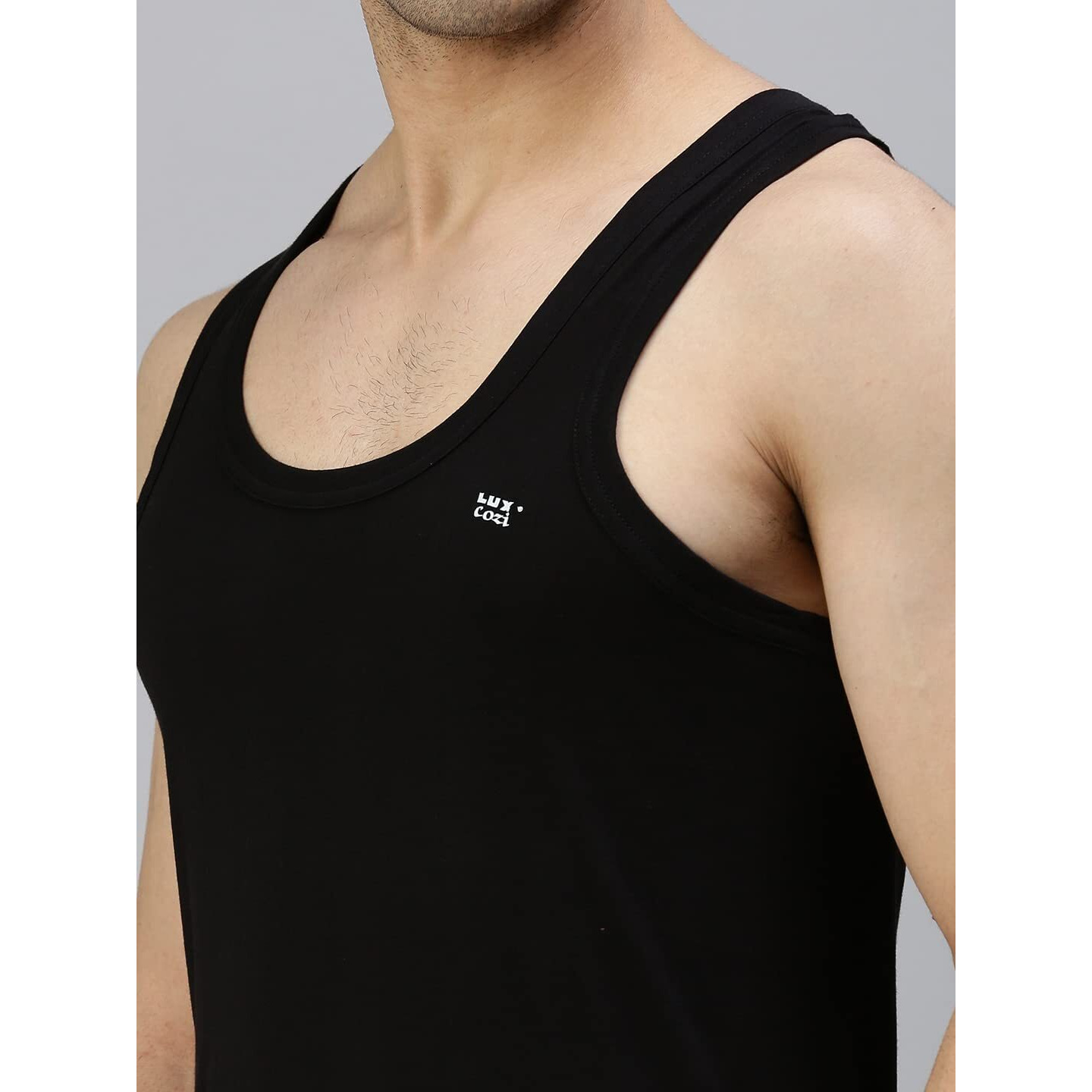 Lux Cozi Men's Pack of 3 Multicolor Round Neck Sleeveless 100% Cotton Vest with Extended Length for Easy Tuck (Size  90cm)