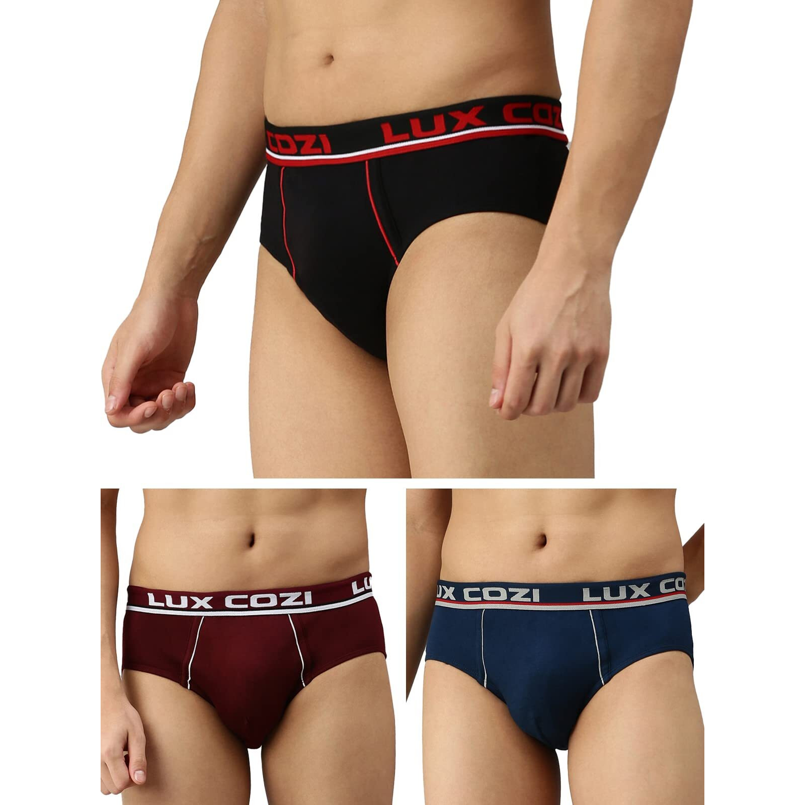 Lux Cozi Briefs for Men - Soft, Breathable Pure Cotton Fabric (Assorted Combo Pack of 3 Pack) (Color May Vary)