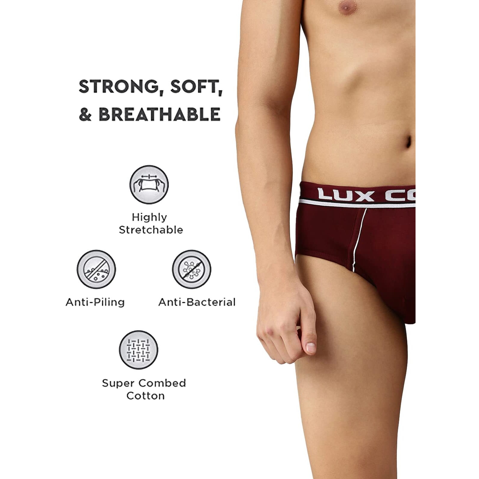 Lux Cozi Briefs for Men - Soft, Breathable Pure Cotton Fabric (Assorted Combo Pack of 3 Pack) (Color May Vary)