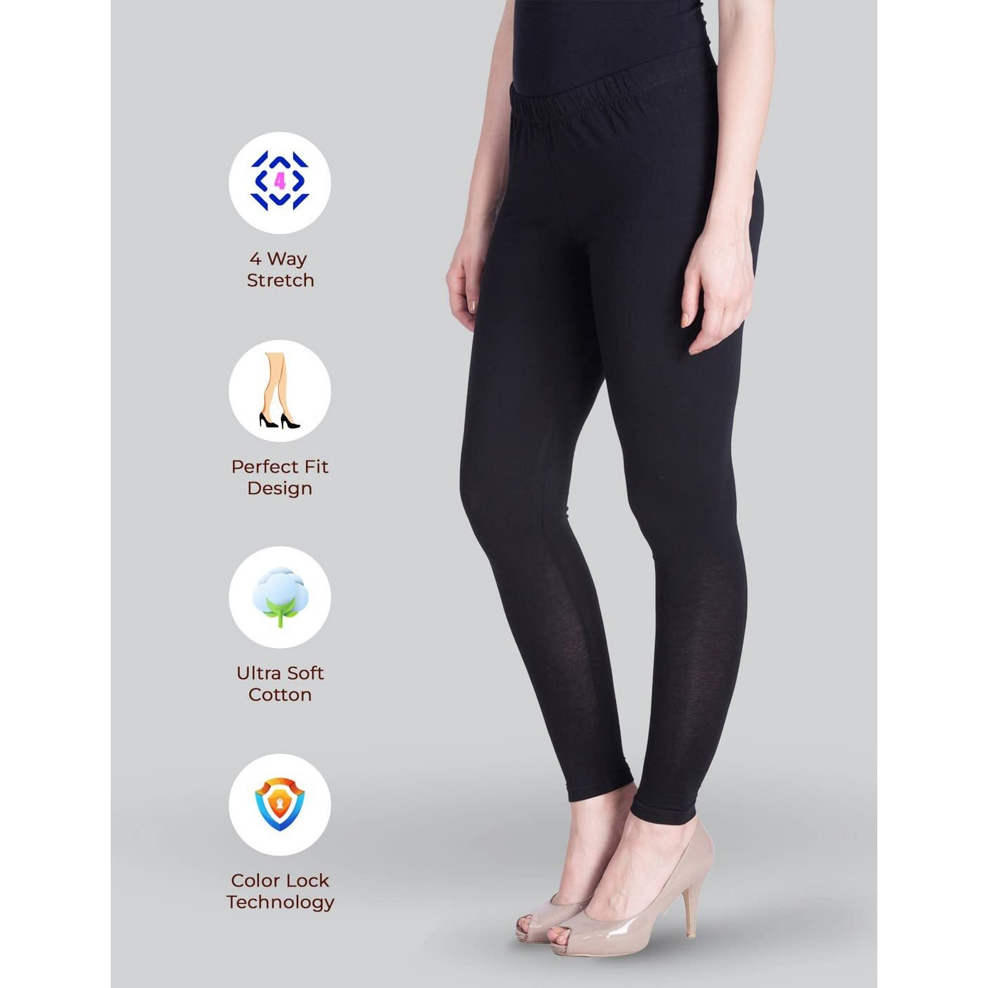 Lyra Women Solid Premium Cotton Ankle length Leggings | Mid-Waist | Fashionwear