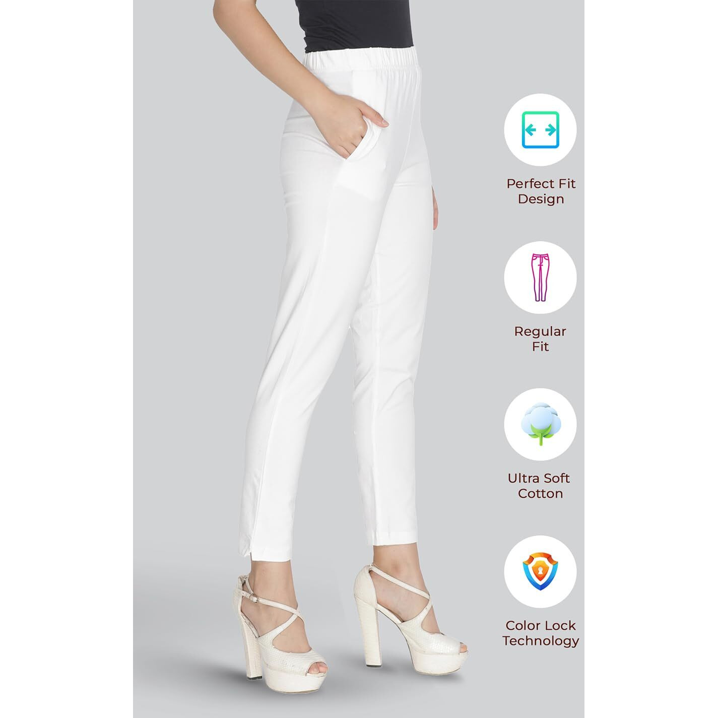 Lyra Women Solid Premium Cotton Kurtipant | Mid-Waist | Fashionwear