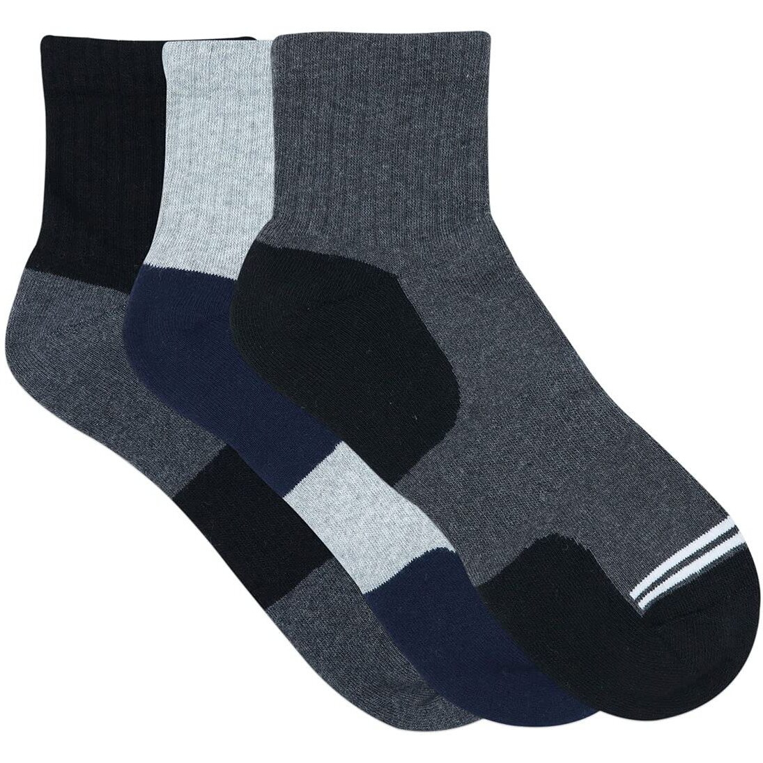 BALENZIA Men's Cushioned High Ankle Sports/Gym Socks (Free Size) Made with 100% Cotton & Spandex. Pack of 3 (Multicolour) | Terry/Towel Ankle Socks for Men.