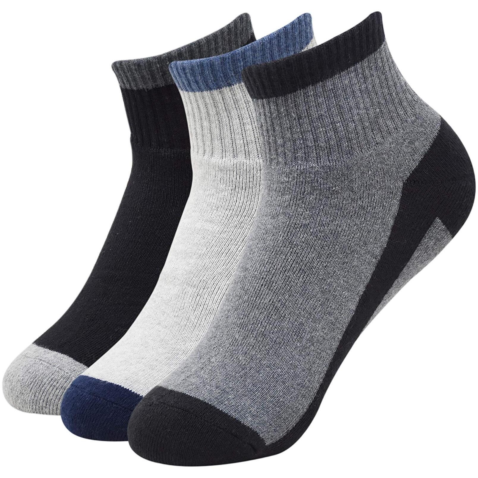 BALENZIA Men's Cushioned High Ankle Sports/Gym Socks (Free Size) Made with 100% Cotton & Spandex. Pack of 3 (Multicolour) | Terry/Towel Ankle Socks for Men.