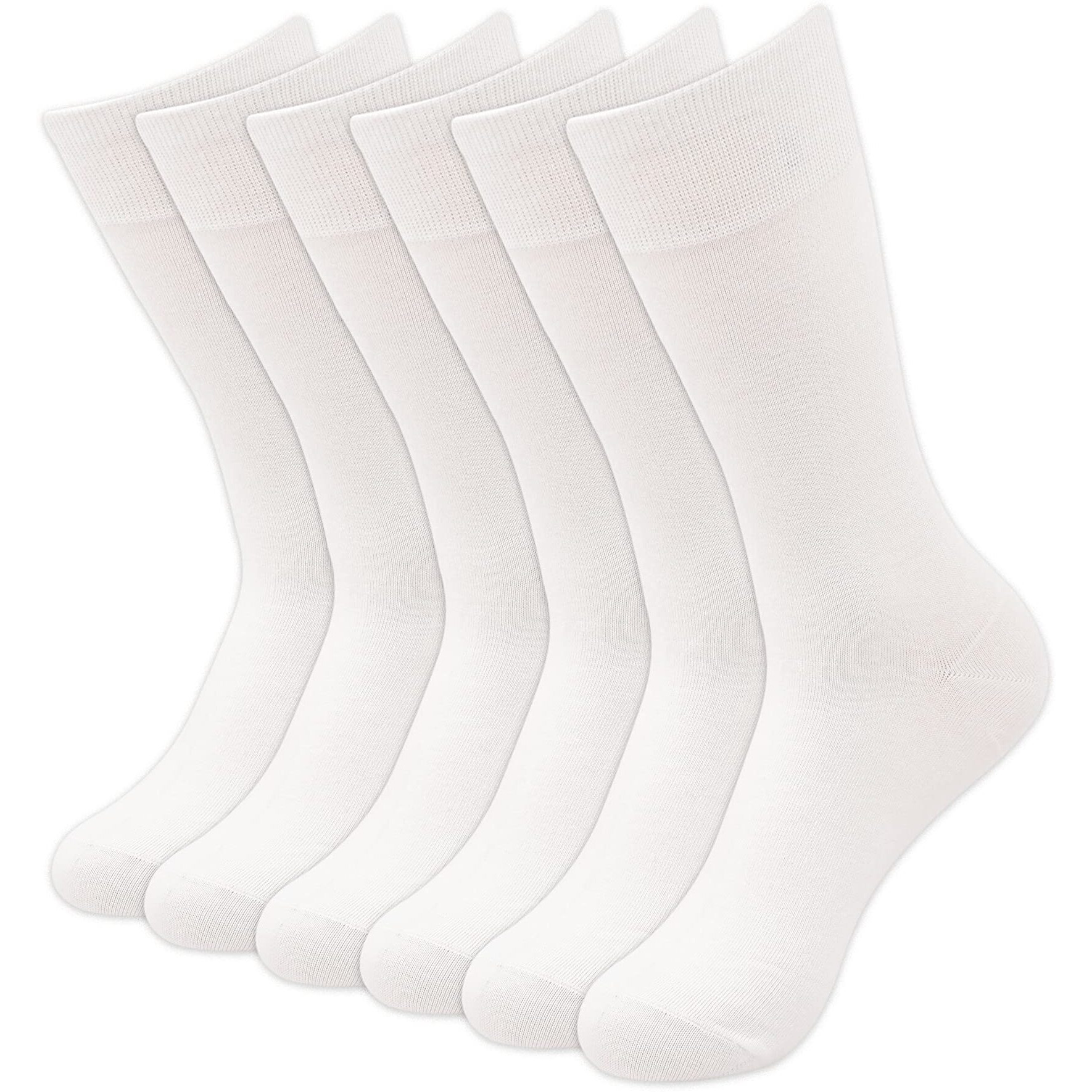BALENZIA Men's Fine Business Full Length Socks, Crew & Calf Length Socks for men made with 100% combed cotton & spandex- (White, Free Size) Combo Pack of 6.